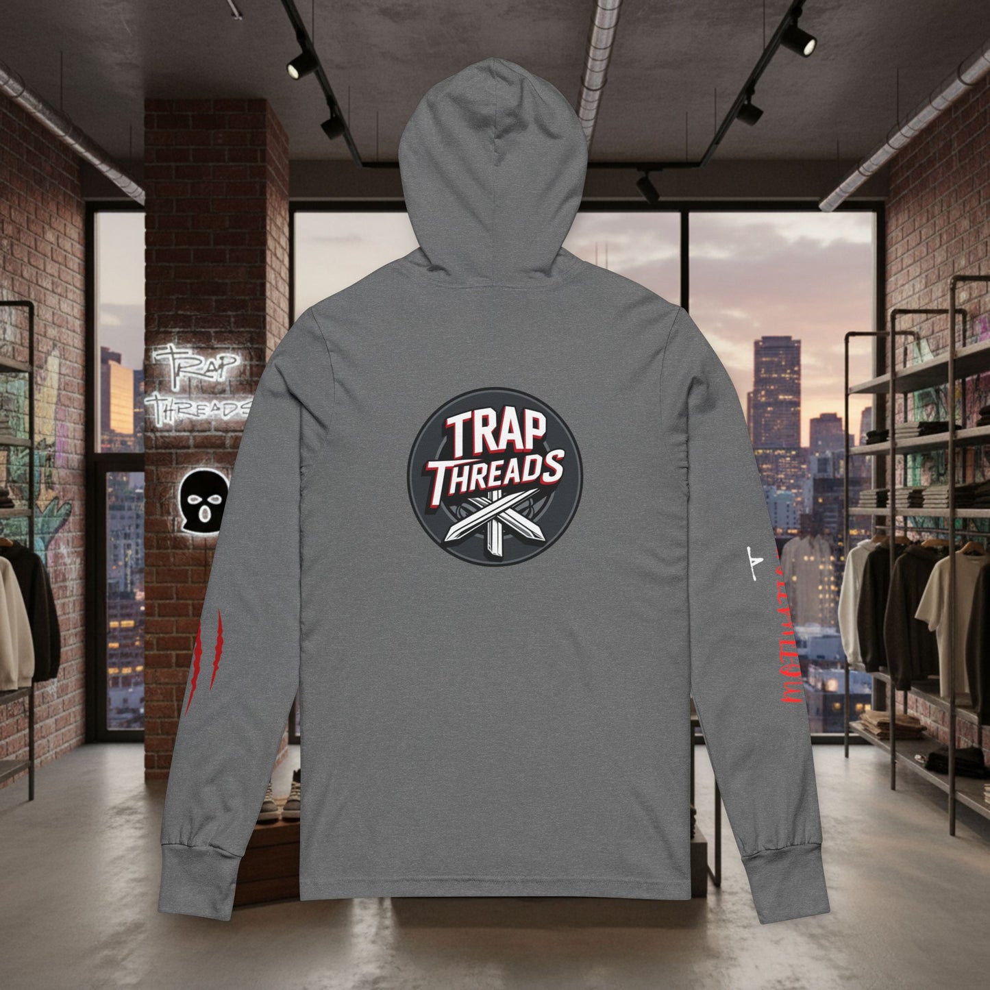 Trap Threads Streetwear Hooded Tee - Graphic Long-Sleeve Hooded Tee by Printify