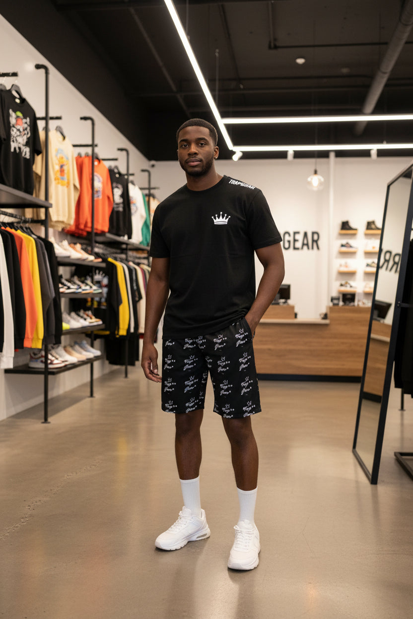 TrapGear Graphic Logo Jogger Shorts — Men's Athletic AOP