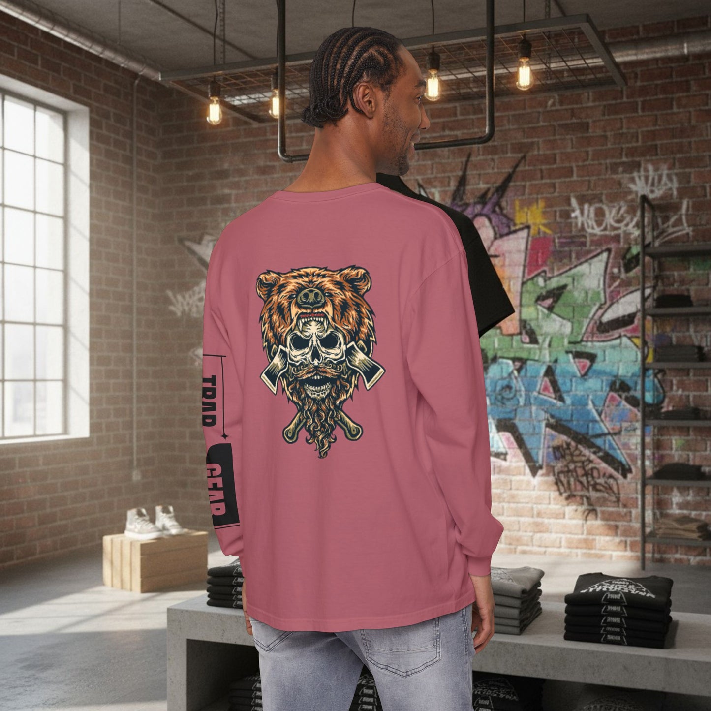 Long Sleeve T-Shirt - Born to Build Bear Mentality Back Graphic by Printify