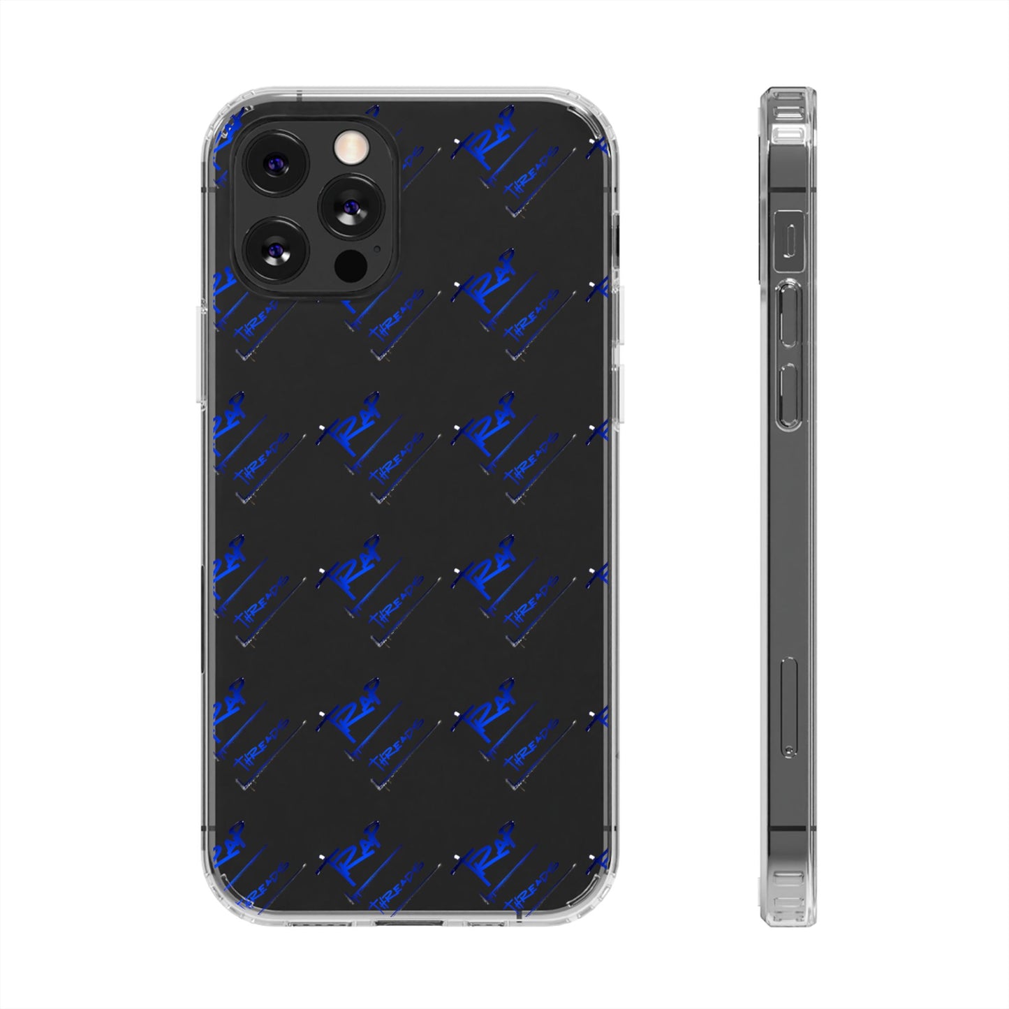 Clear Impact-Resistant Phone Case — Blue Geometric Shield Pattern