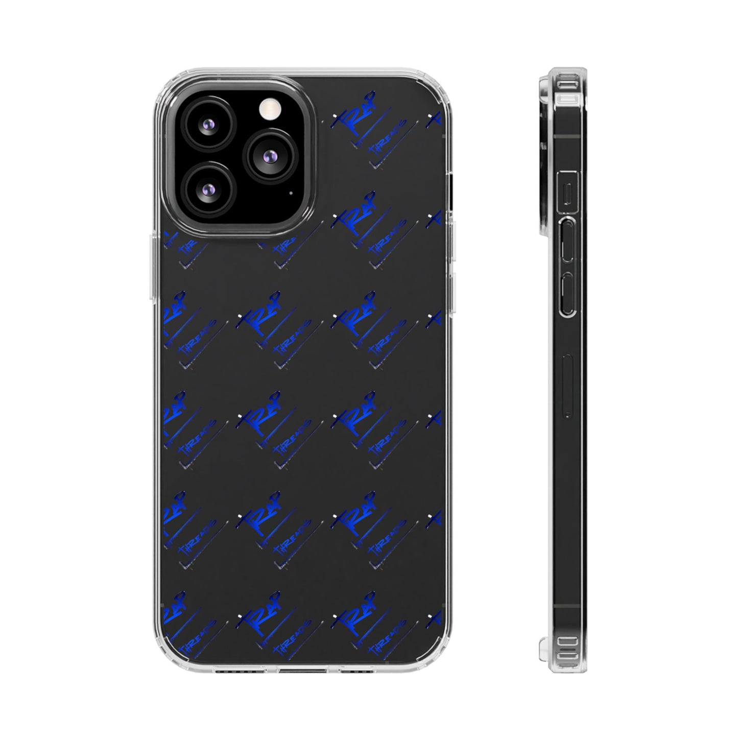 Clear Impact-Resistant Phone Case — Blue Geometric Shield Pattern