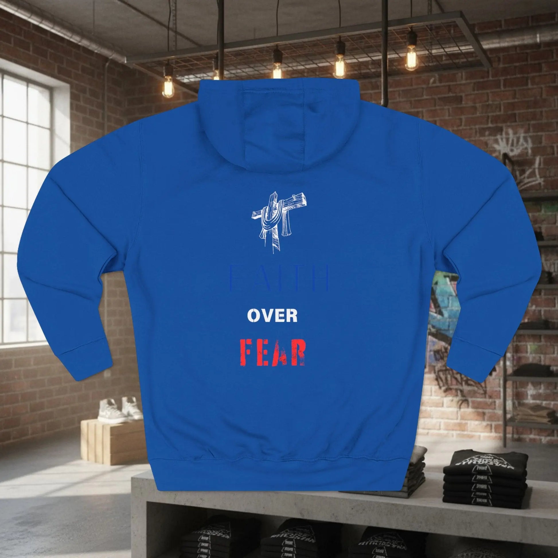 Fleece Hoodie - Faith Over Fear Inspirational Design Printify