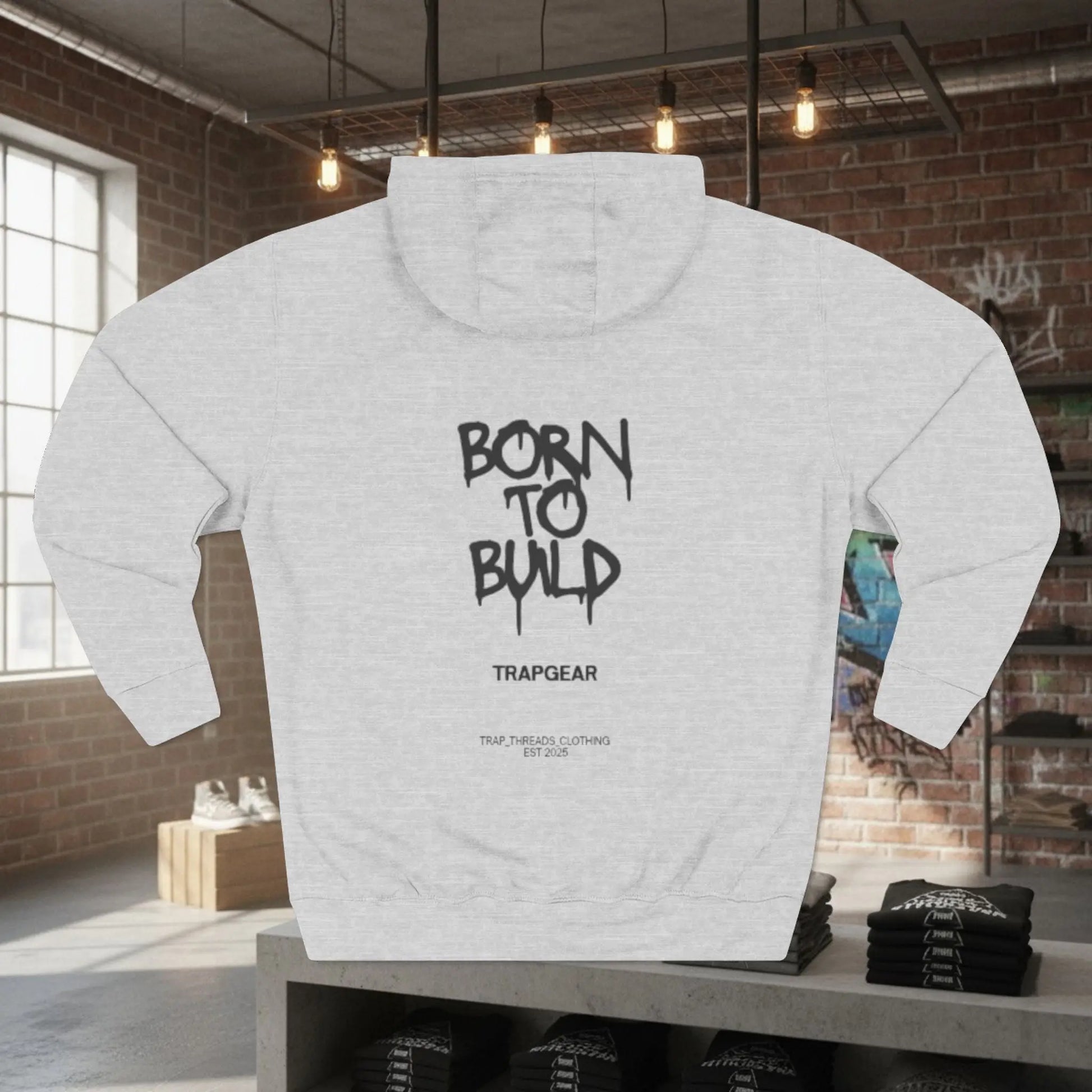 Fleece Hoodie Trapgear Born to Build Printify