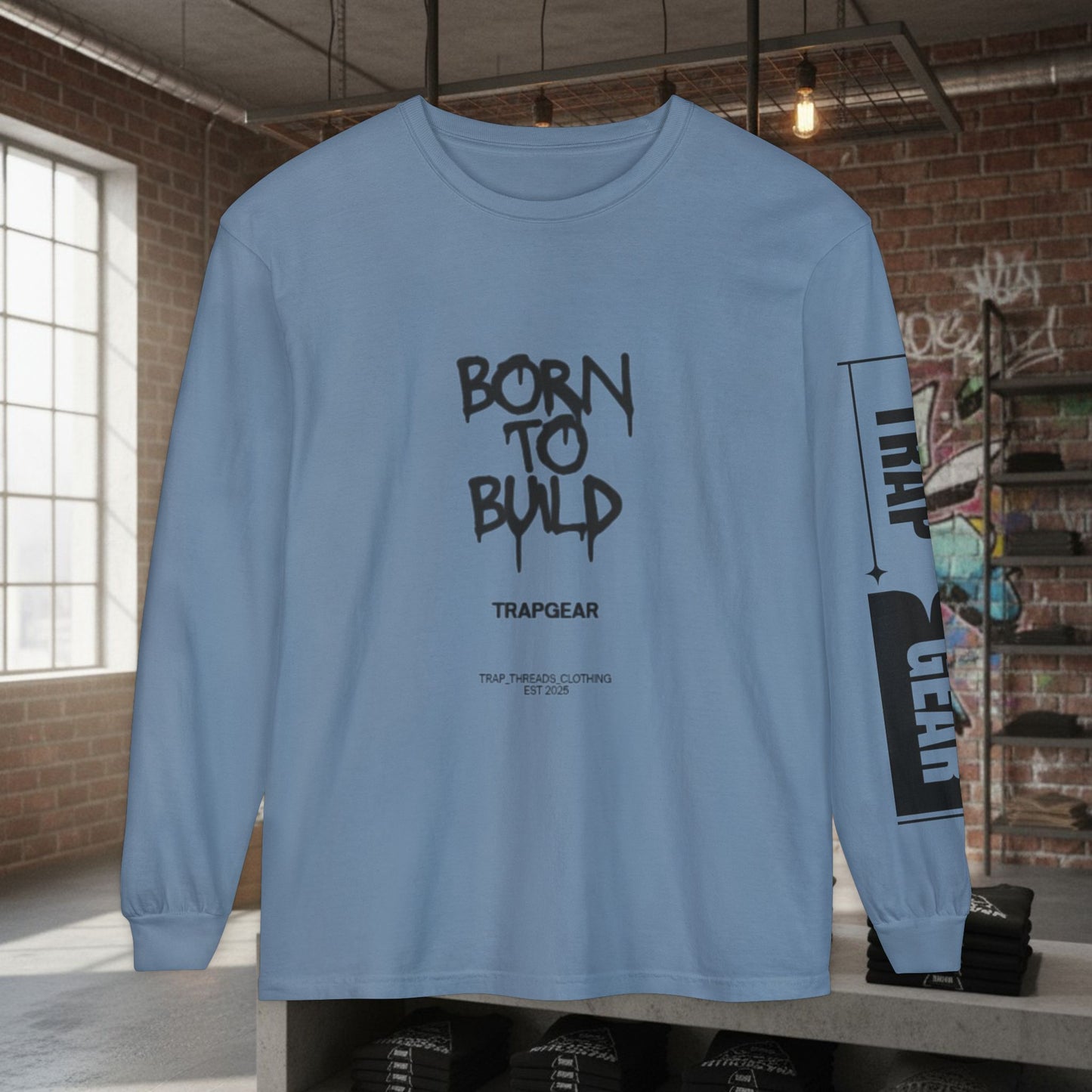 Long Sleeve T-Shirt - Born to Build Bear Mentality Back Graphic by Printify