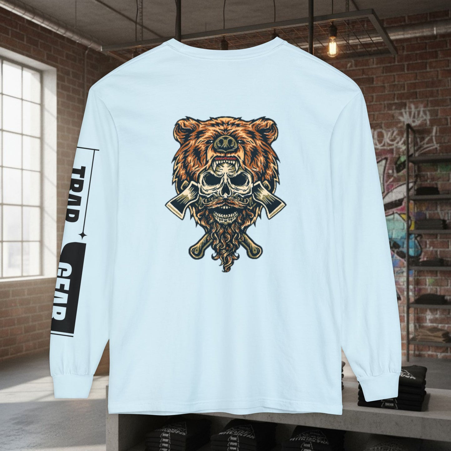 Long Sleeve T-Shirt - Born to Build Bear Mentality Back Graphic by Printify