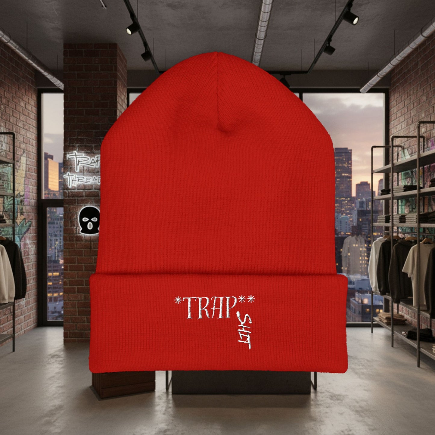TRAPGEAR Embroidered Cuffed Beanie — Streetwear Knit Hat