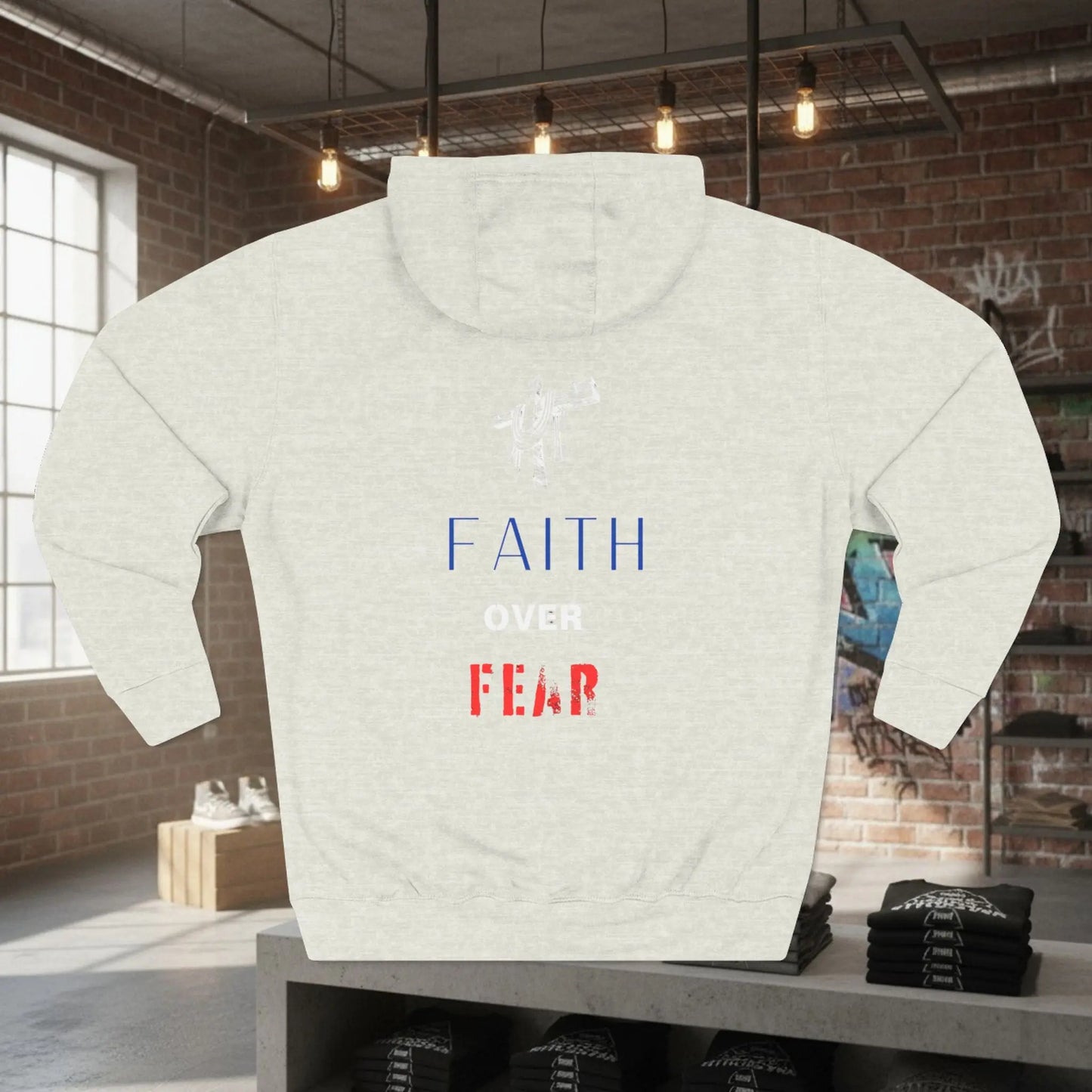 Fleece Hoodie - Faith Over Fear Inspirational Design Printify
