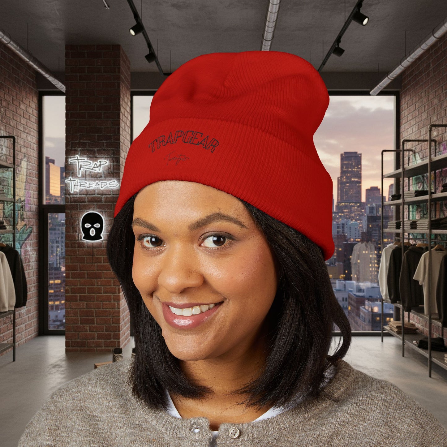 TRAPGEAR Embroidered Cuffed Beanie — Streetwear Knit Hat