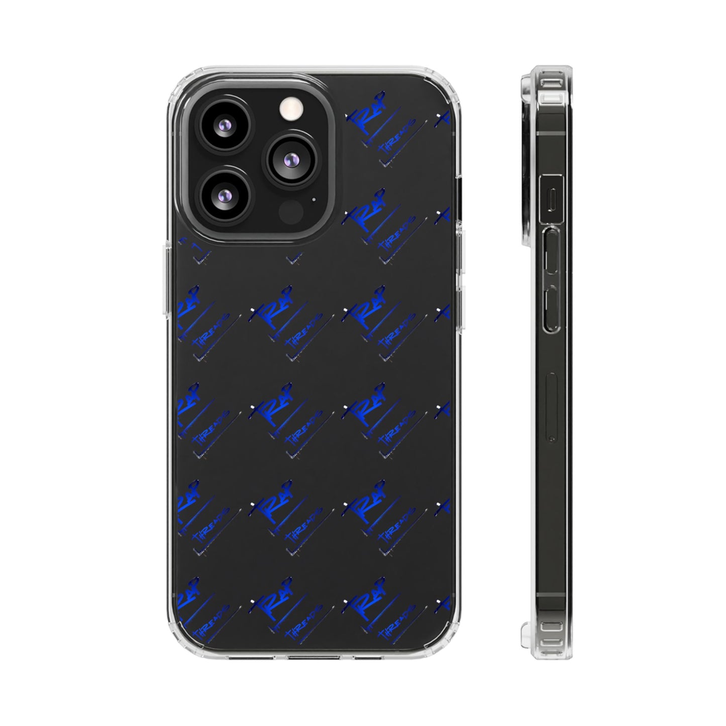Clear Impact-Resistant Phone Case — Blue Geometric Shield Pattern
