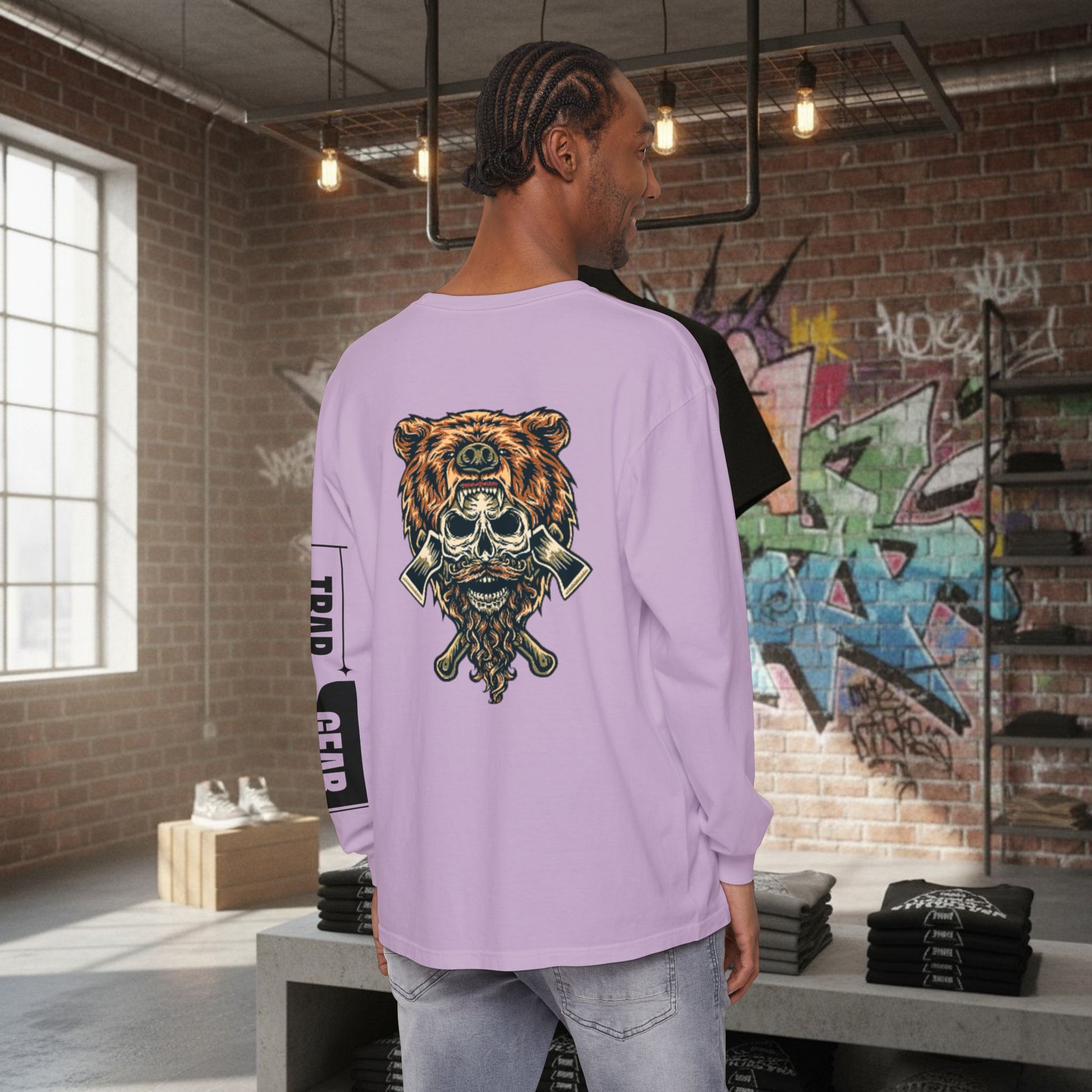 Long Sleeve T-Shirt - Born to Build Bear Mentality Back Graphic by Printify