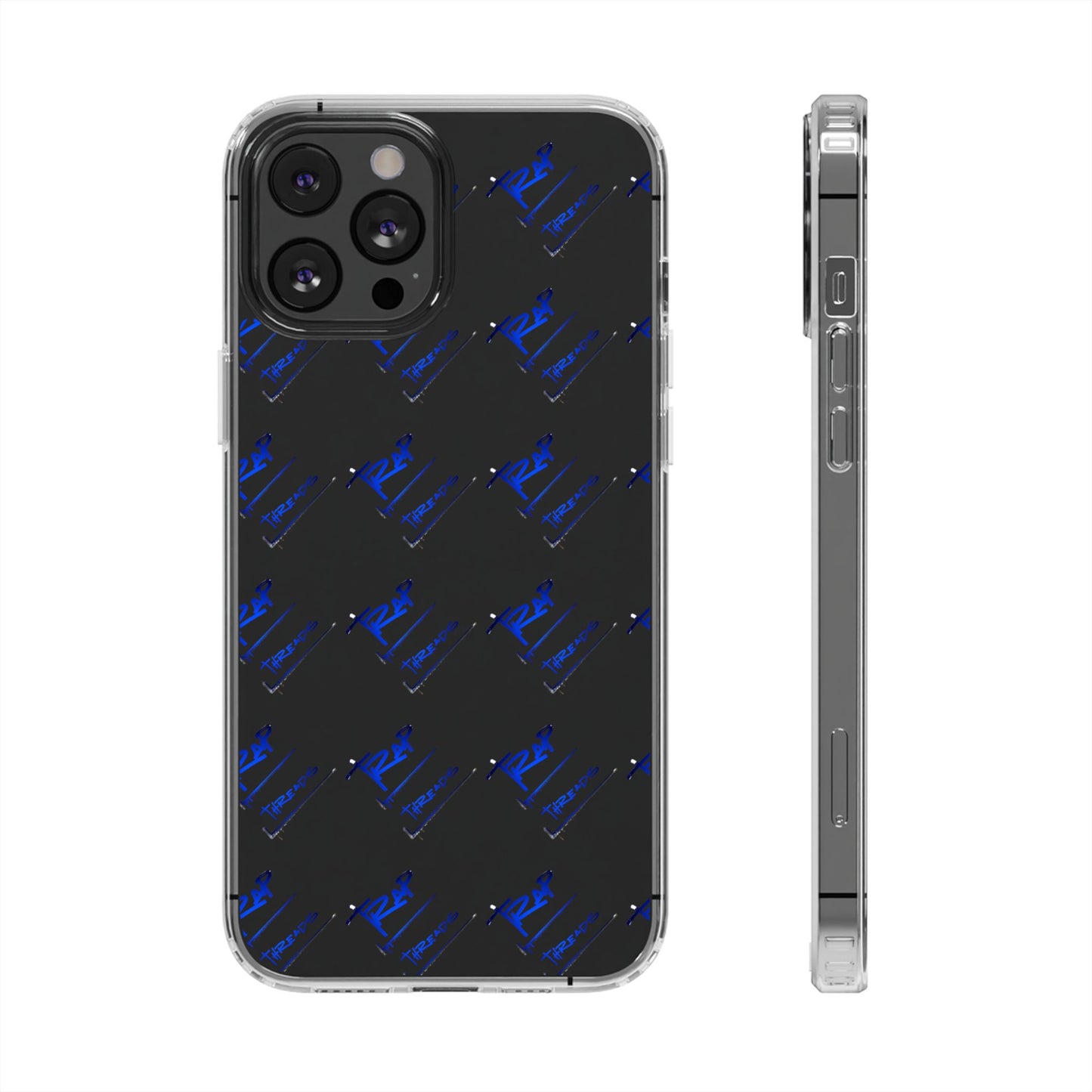 Clear Impact-Resistant Phone Case — Blue Geometric Shield Pattern