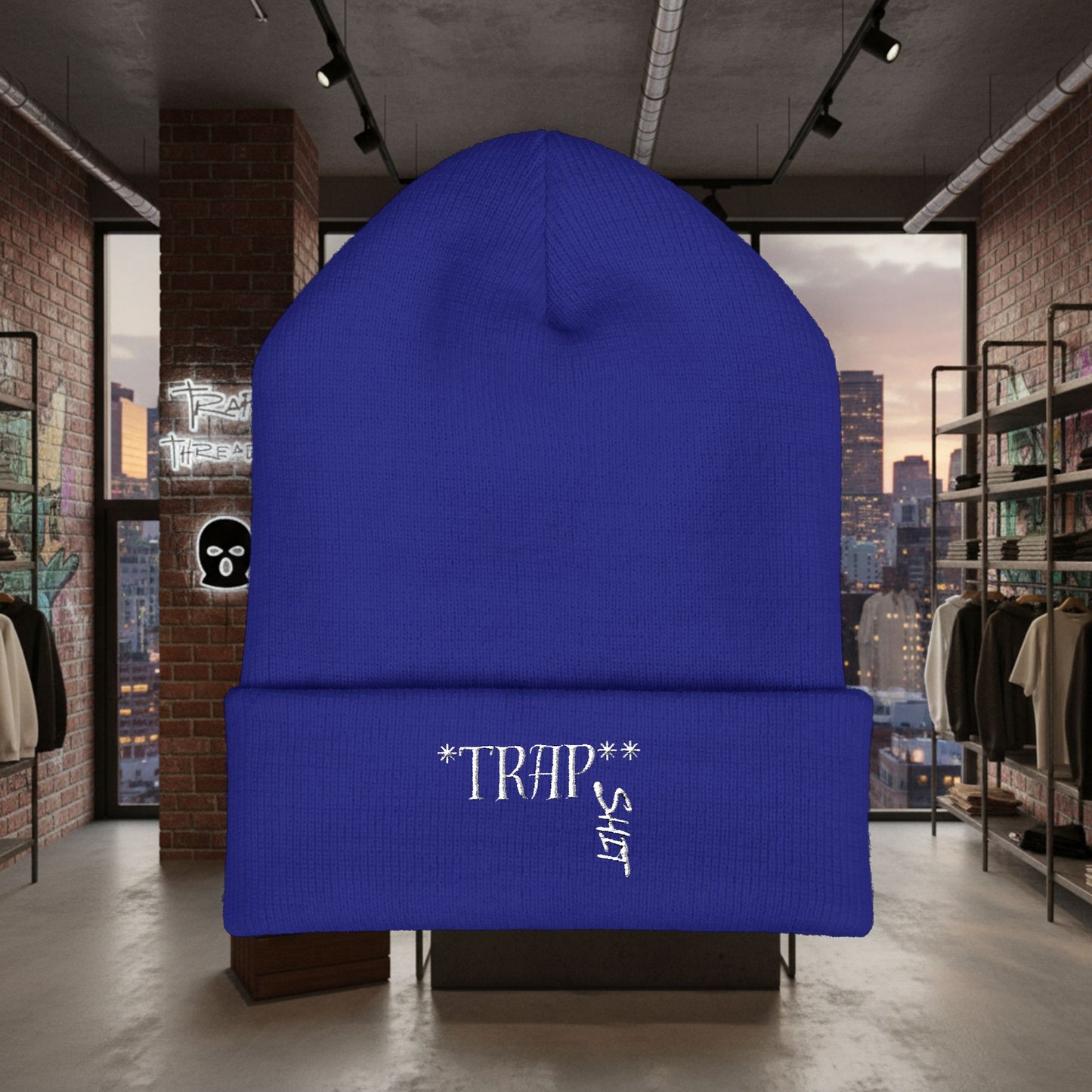 TRAPGEAR Embroidered Cuffed Beanie — Streetwear Knit Hat