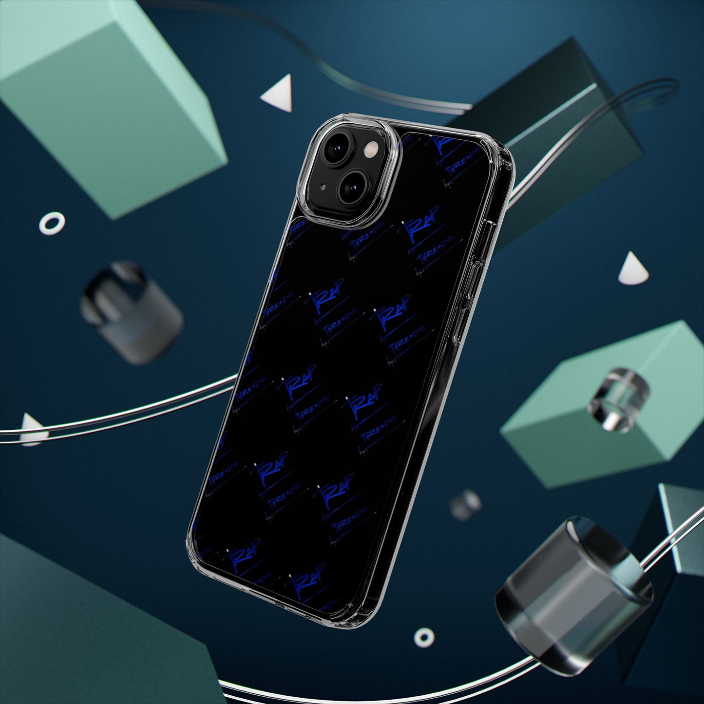 Clear Impact-Resistant Phone Case — Blue Geometric Shield Pattern