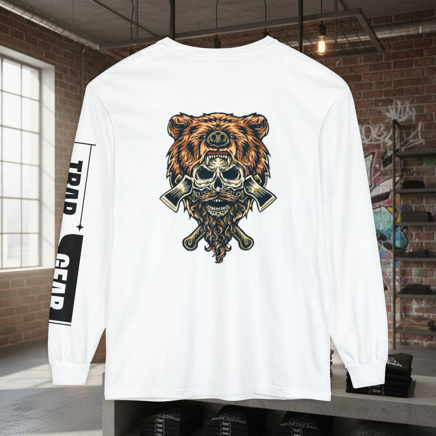 Long Sleeve T-Shirt - Born to Build Bear Mentality Back Graphic by Printify