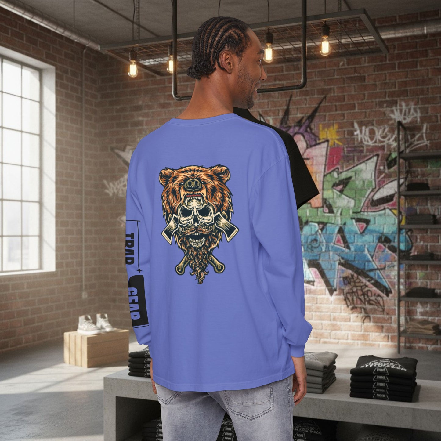Long Sleeve T-Shirt - Born to Build Bear Mentality Back Graphic by Printify