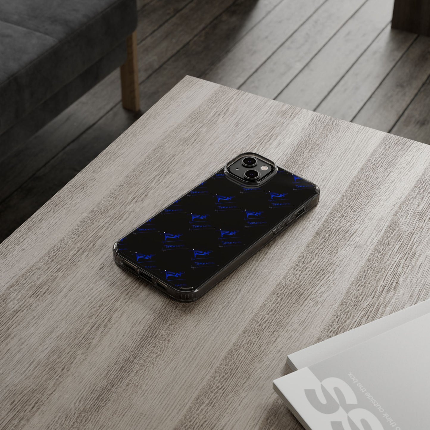 Clear Impact-Resistant Phone Case — Blue Geometric Shield Pattern