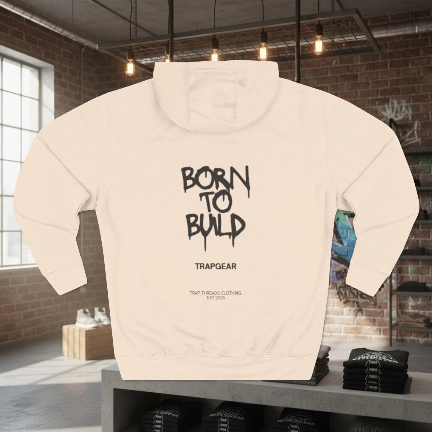 Fleece Hoodie Trapgear Born to Build Printify