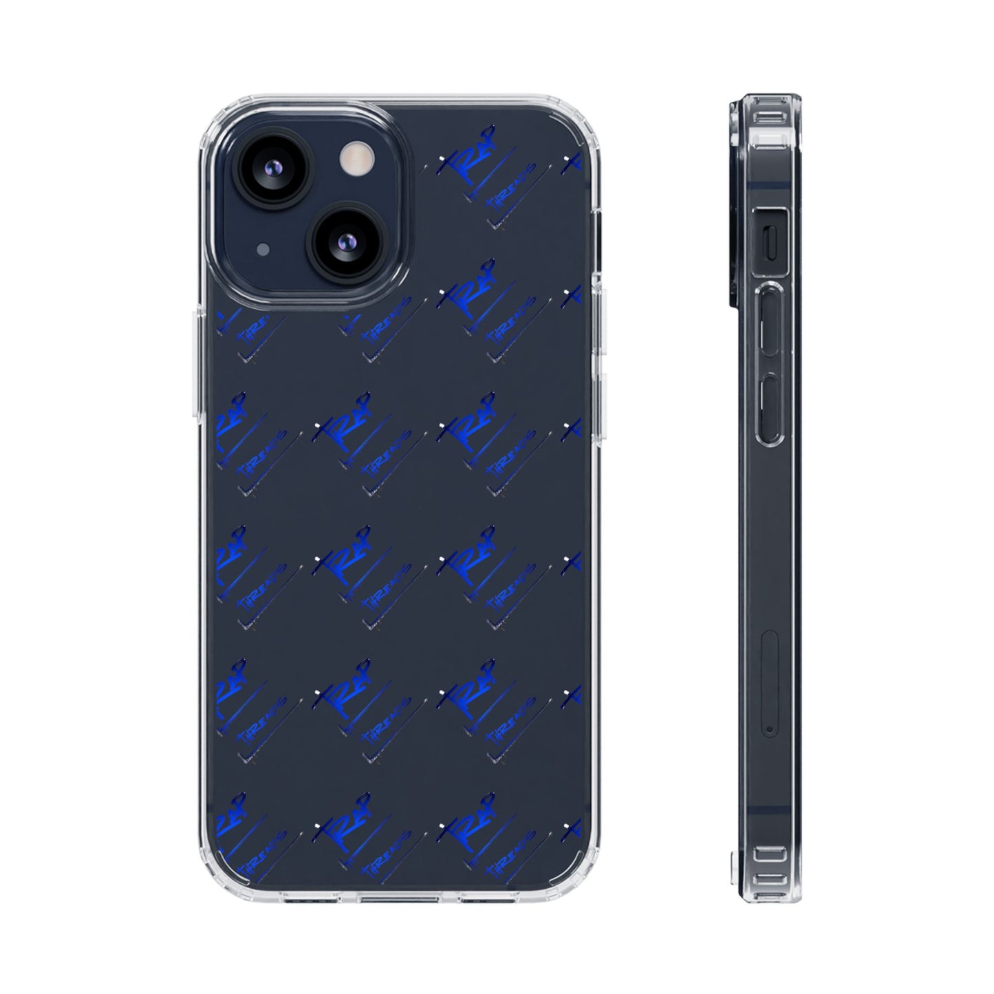 Clear Impact-Resistant Phone Case — Blue Geometric Shield Pattern