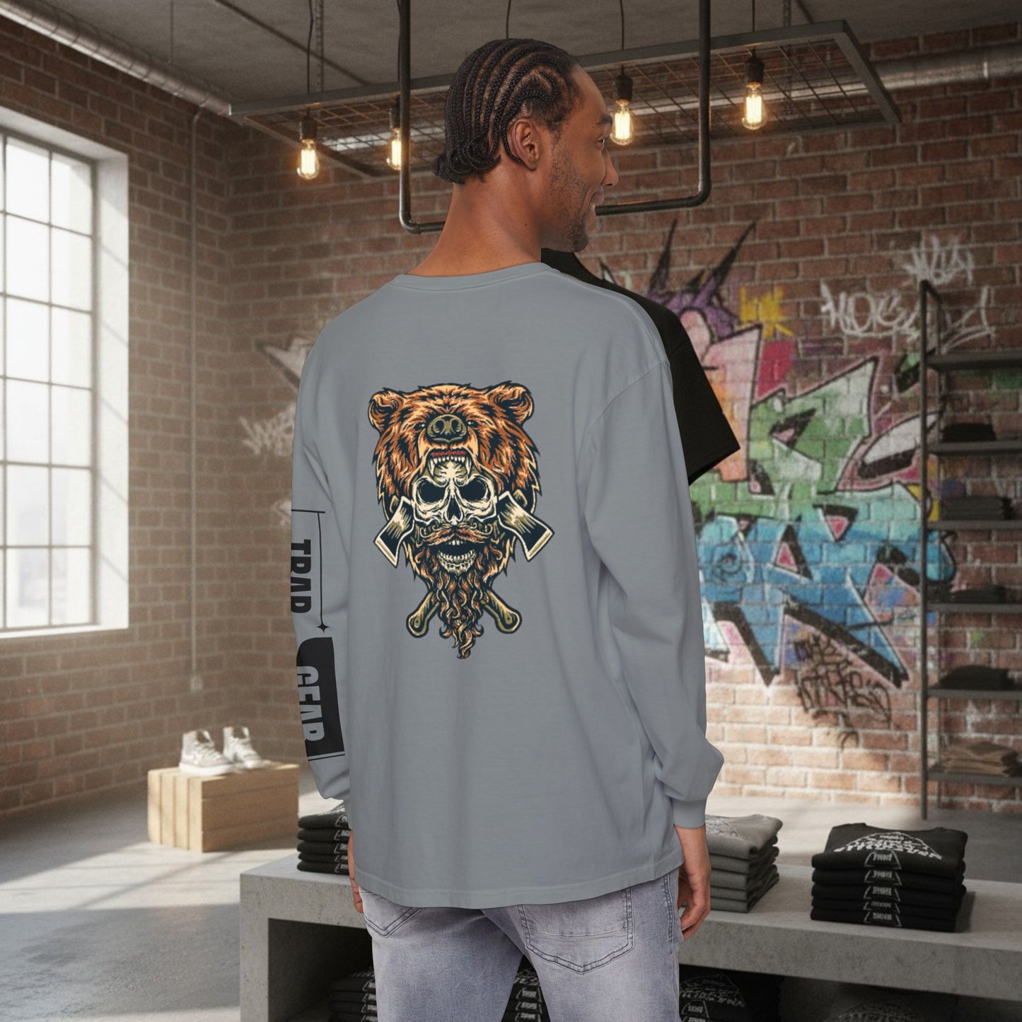 Long Sleeve T-Shirt - Born to Build Bear Mentality Back Graphic by Printify