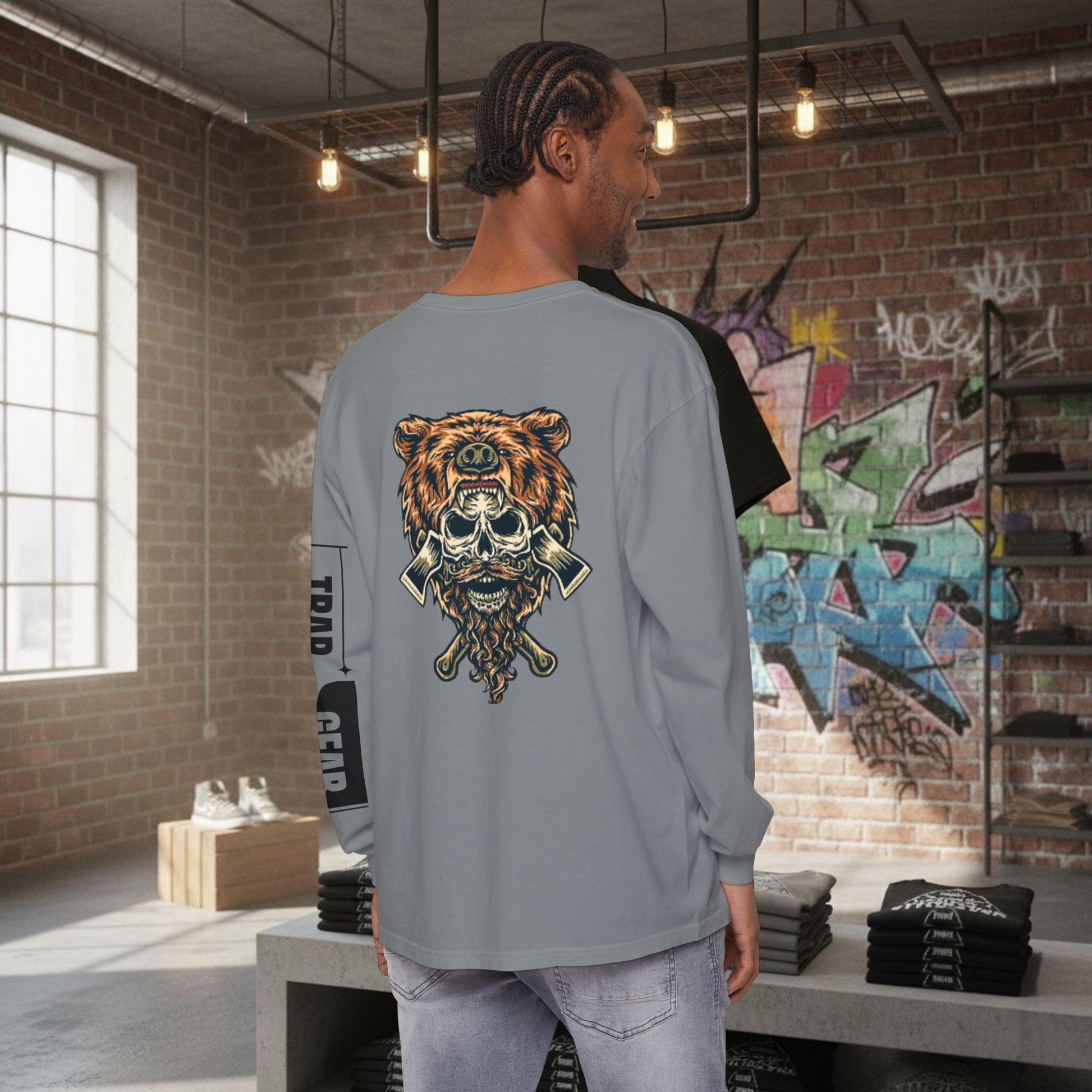 Long Sleeve T-Shirt - Born to Build Bear Mentality Back Graphic by Printify