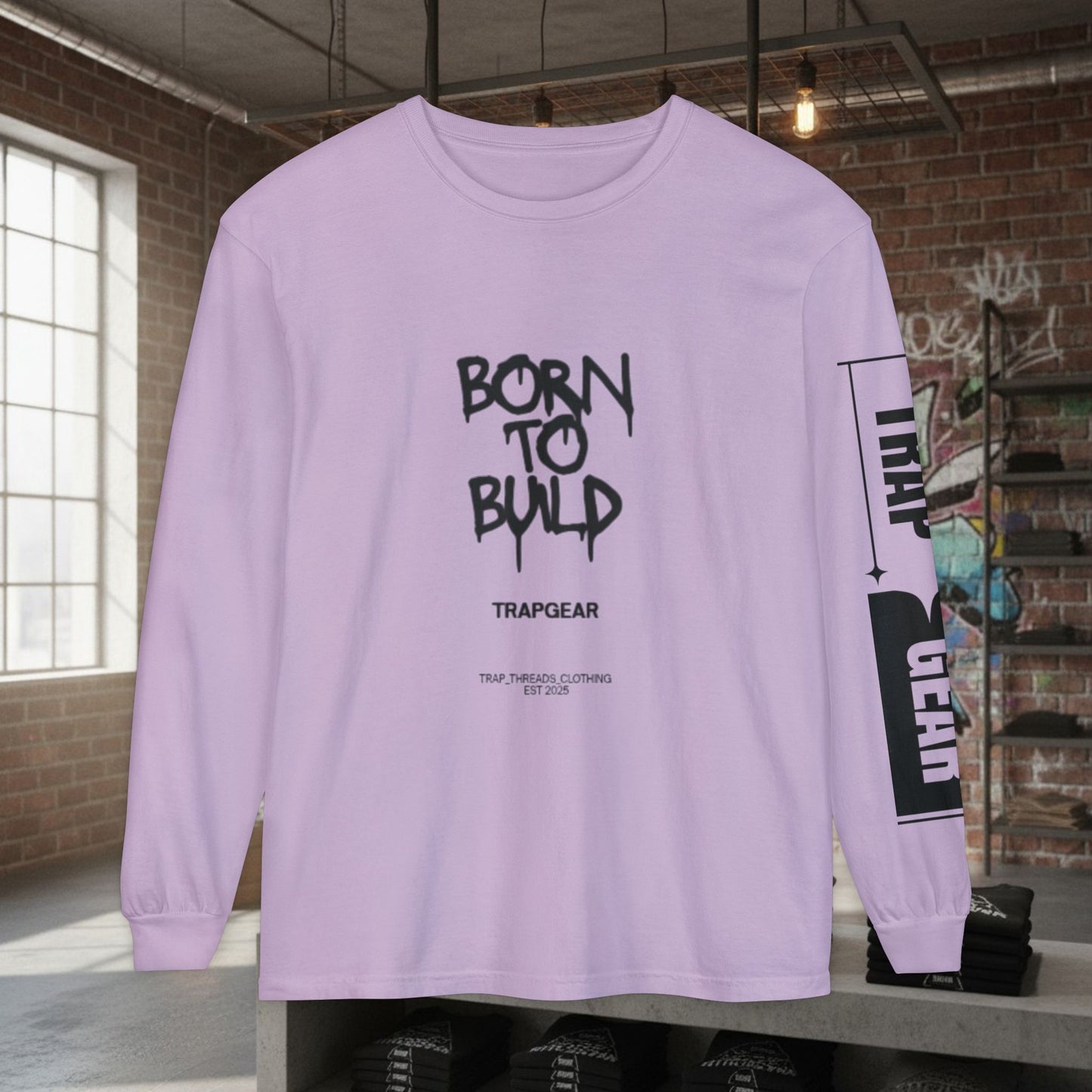 Long Sleeve T-Shirt - Born to Build Bear Mentality Back Graphic by Printify