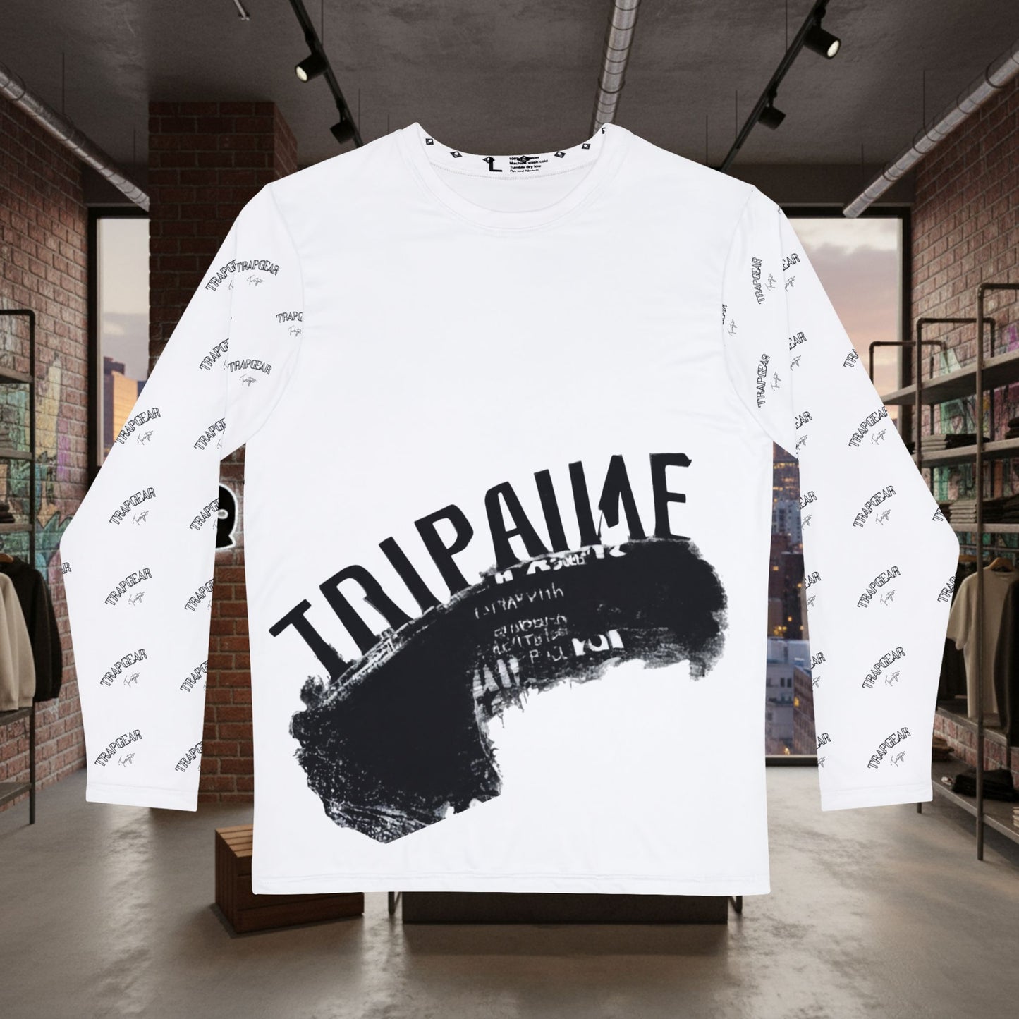 Men's Long Sleeve Shirt — Minimal Black Brushstroke 'TRIPAINE' Tree Graphic by Printify