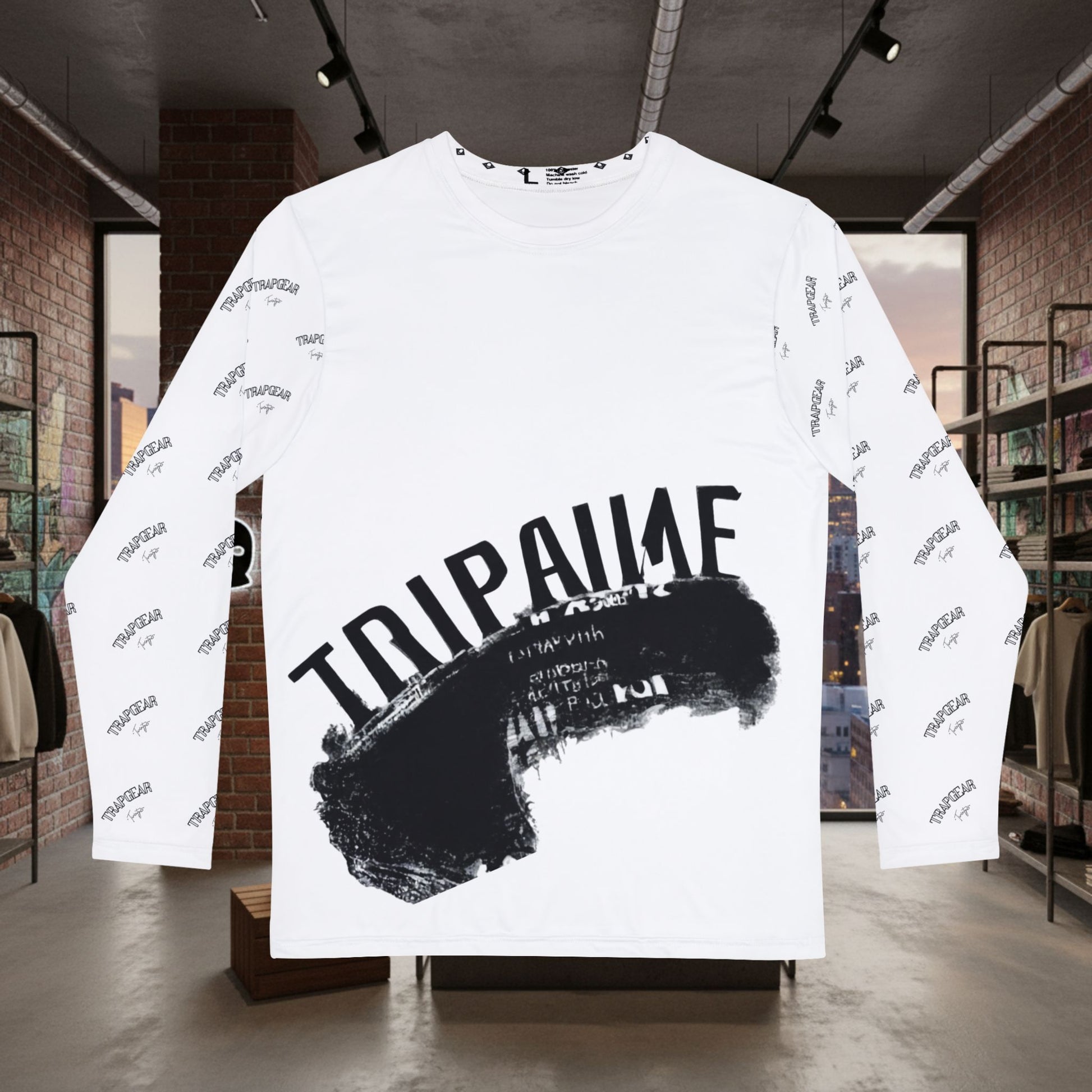 Men's Long Sleeve Shirt — Minimal Black Brushstroke 'TRIPAINE' Tree Graphic by Printify