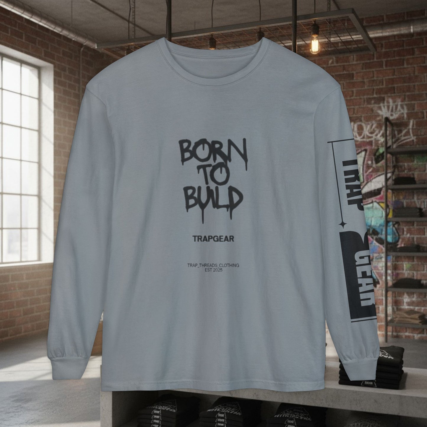 Long Sleeve T-Shirt - Born to Build Bear Mentality Back Graphic by Printify