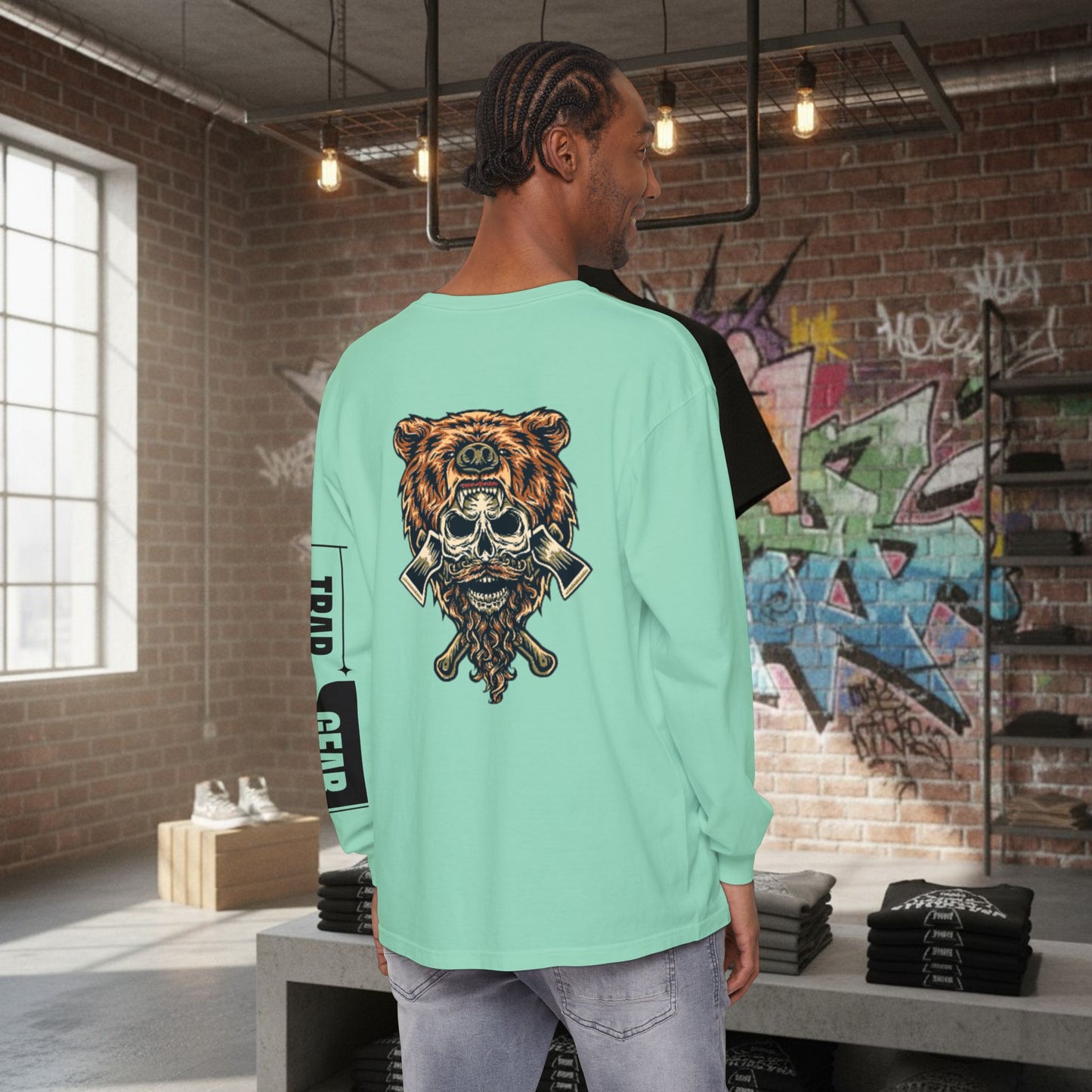 Long Sleeve T-Shirt - Born to Build Bear Mentality Back Graphic by Printify