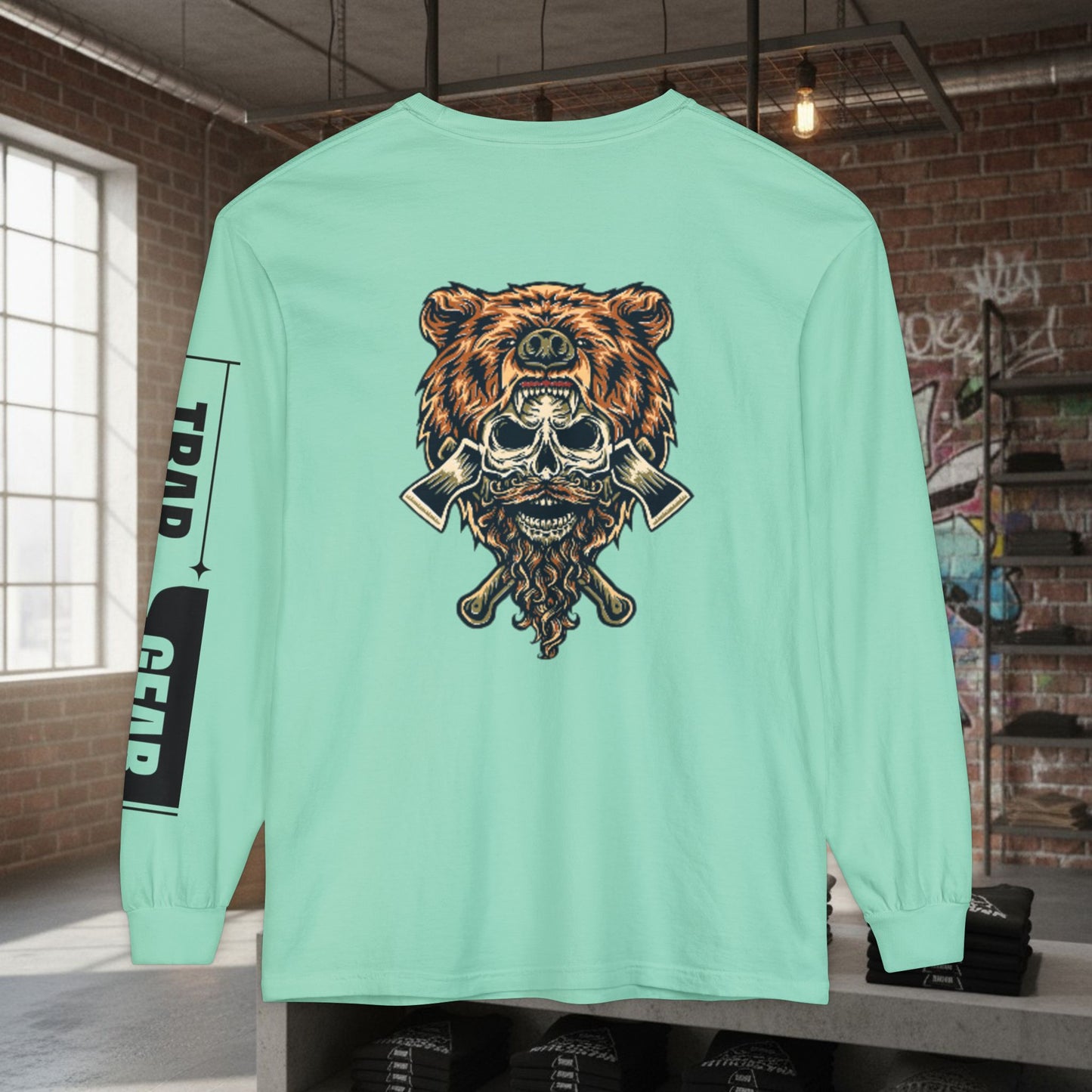 Long Sleeve T-Shirt - Born to Build Bear Mentality Back Graphic by Printify