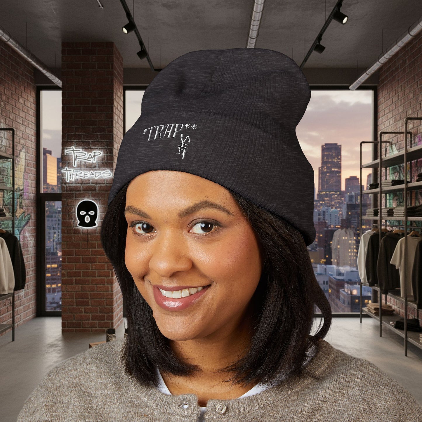 TRAPGEAR Embroidered Cuffed Beanie — Streetwear Knit Hat