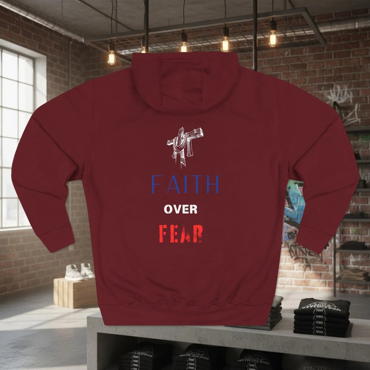 Fleece Hoodie - Faith Over Fear Inspirational Design Printify