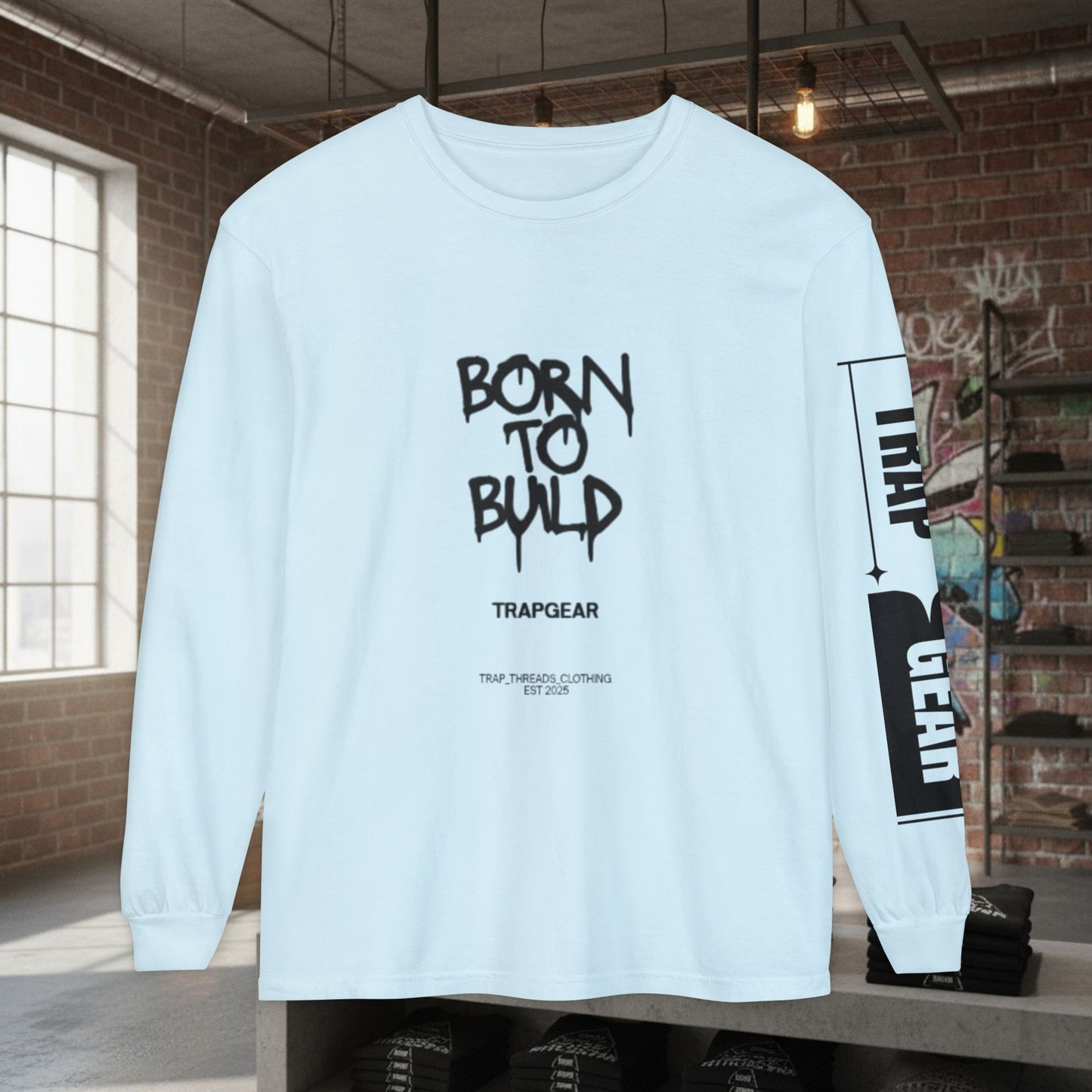 Long Sleeve T-Shirt - Born to Build Bear Mentality Back Graphic by Printify