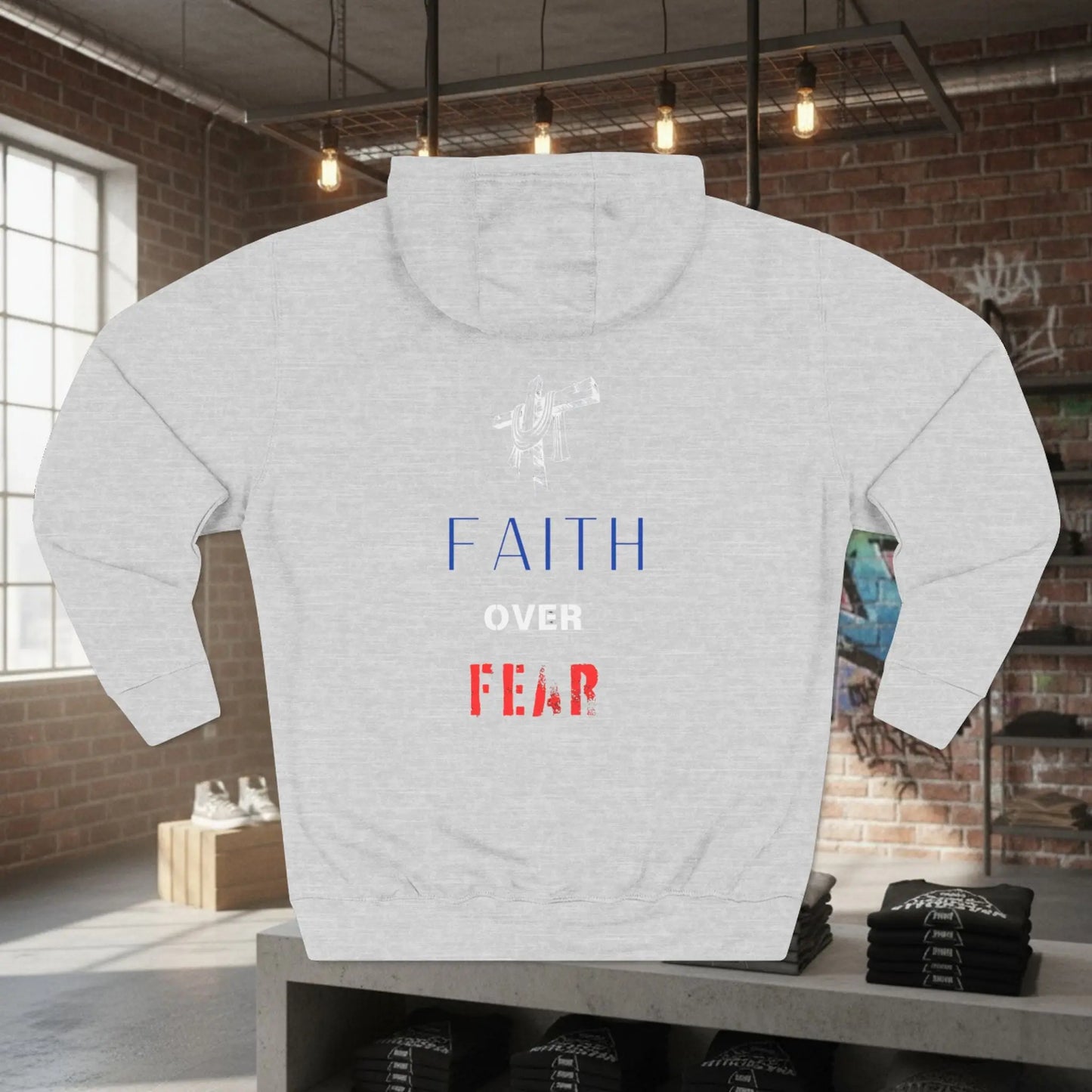 Fleece Hoodie - Faith Over Fear Inspirational Design Printify