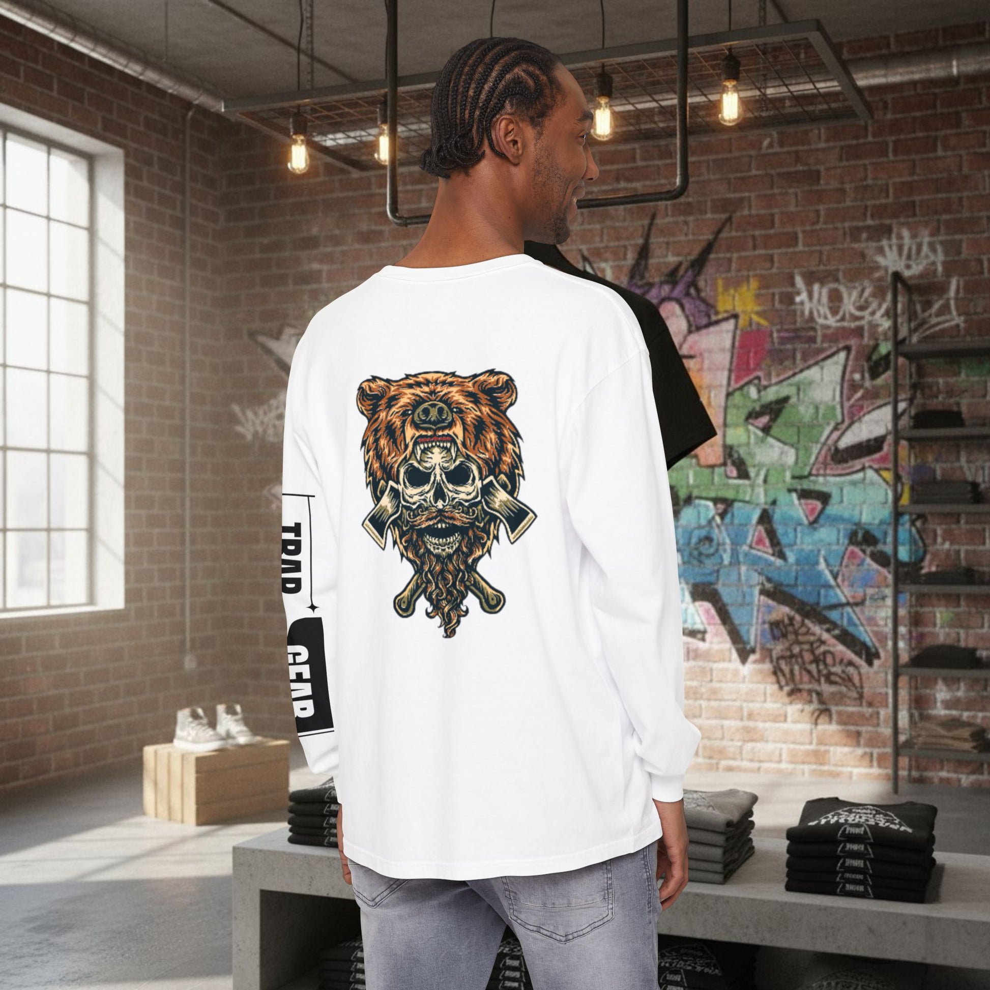Long Sleeve T-Shirt - Born to Build Bear Mentality Back Graphic by Printify