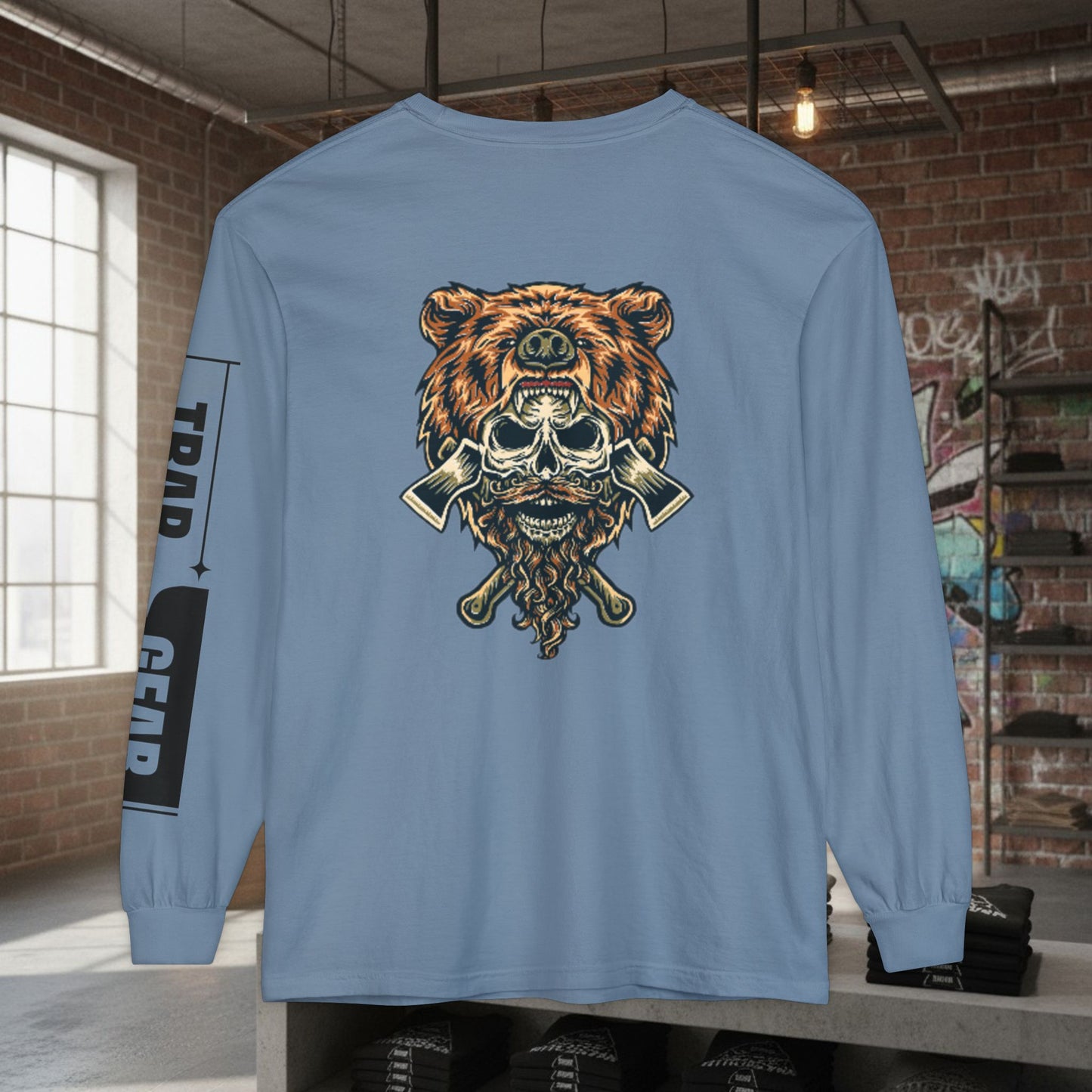 Long Sleeve T-Shirt - Born to Build Bear Mentality Back Graphic by Printify