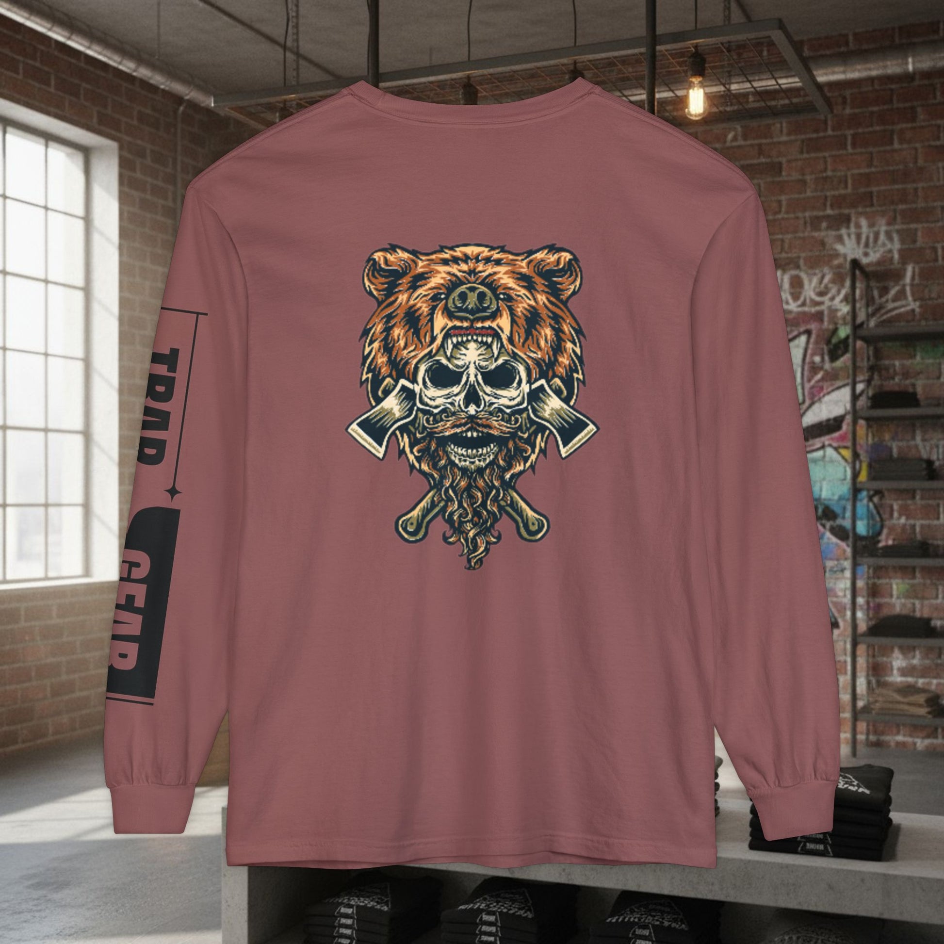 Long Sleeve T-Shirt - Born to Build Bear Mentality Back Graphic by Printify