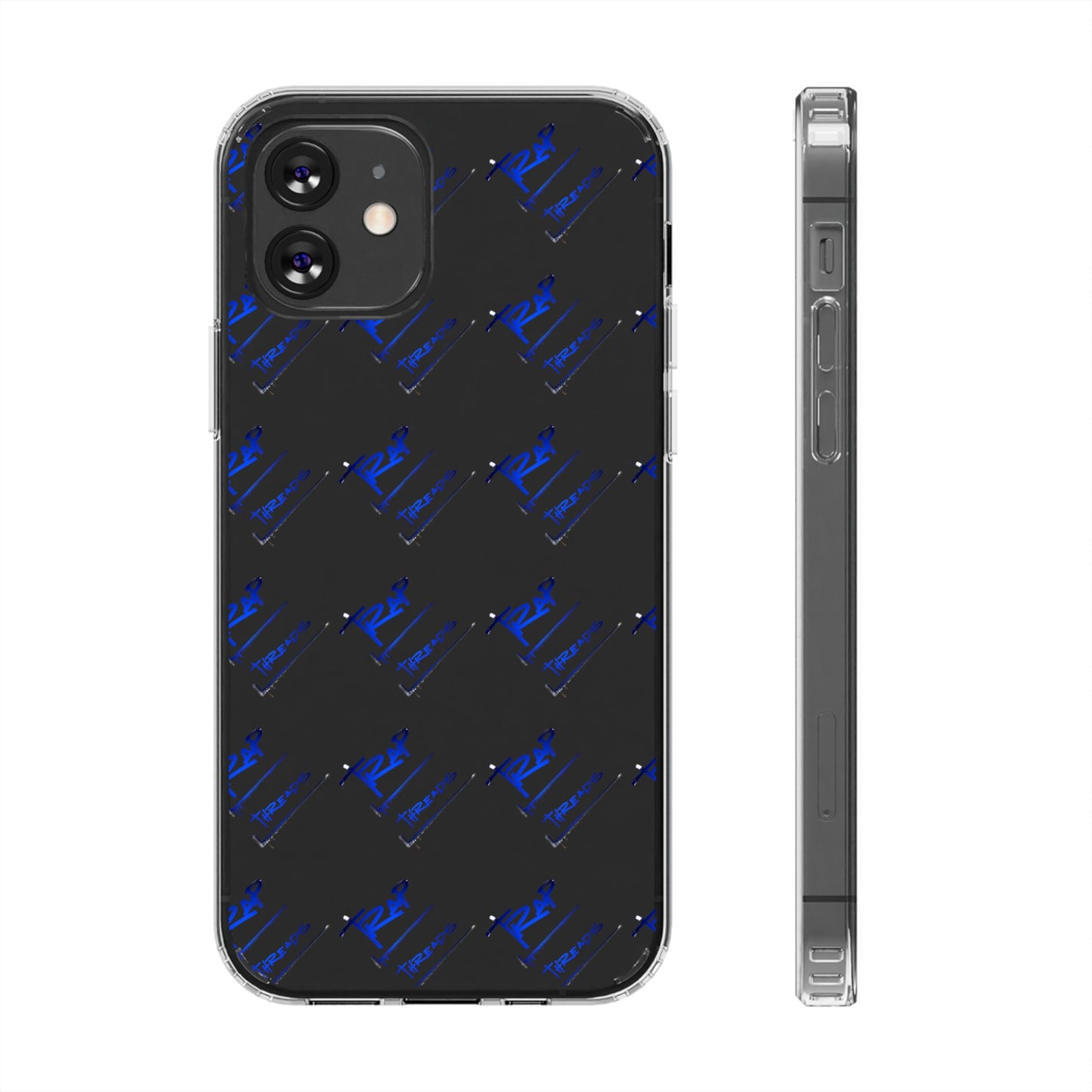 Clear Impact-Resistant Phone Case — Blue Geometric Shield Pattern