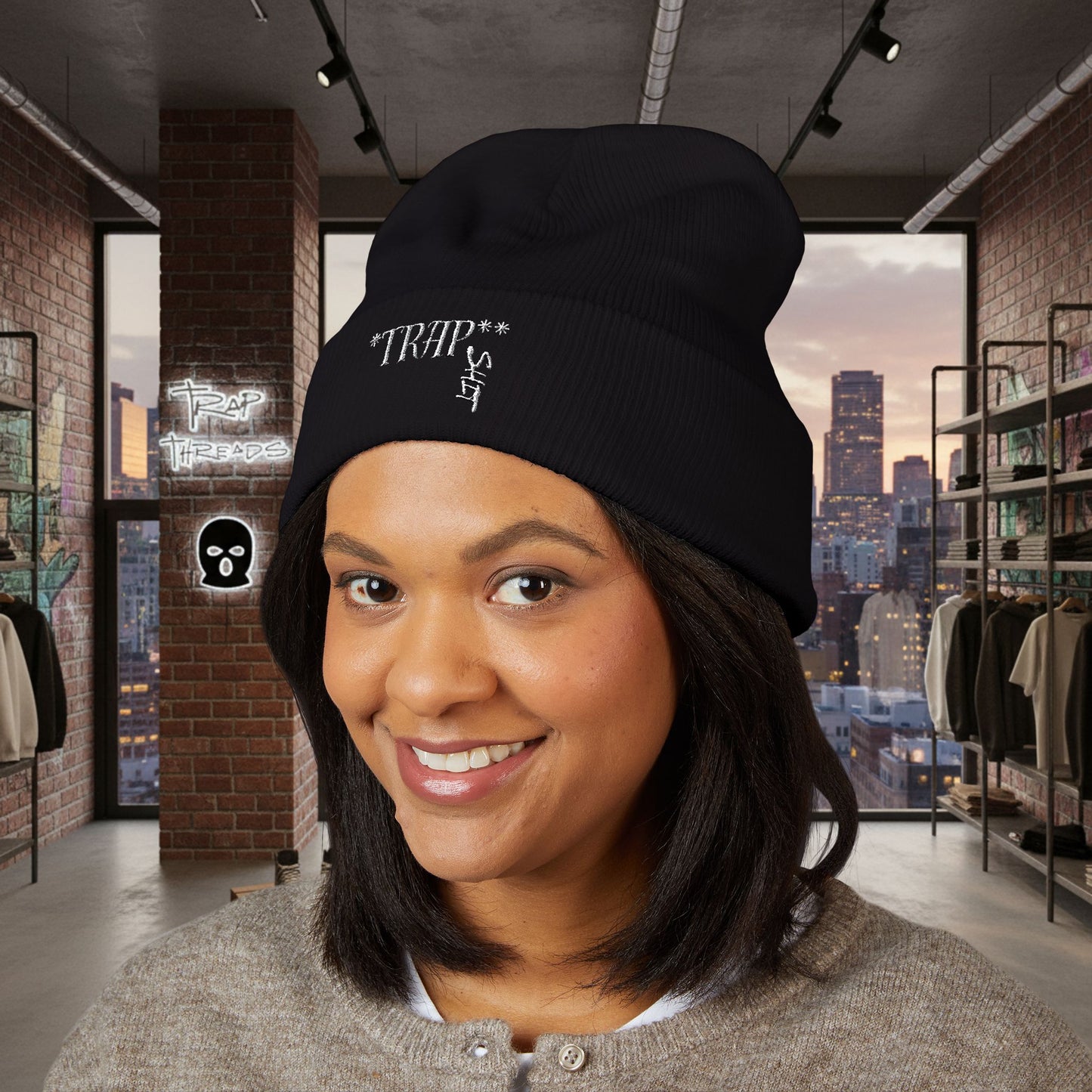 TRAPGEAR Embroidered Cuffed Beanie — Streetwear Knit Hat