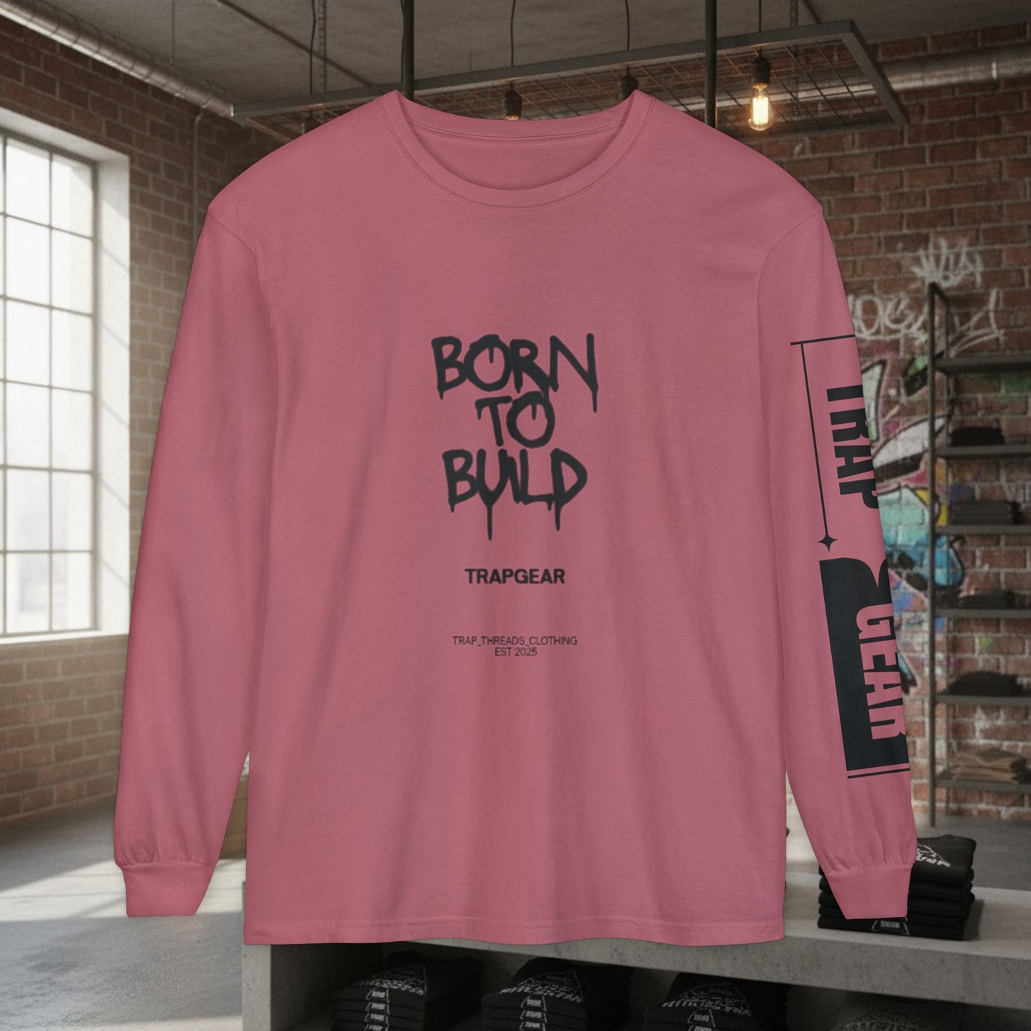 Long Sleeve T-Shirt - Born to Build Bear Mentality Back Graphic by Printify