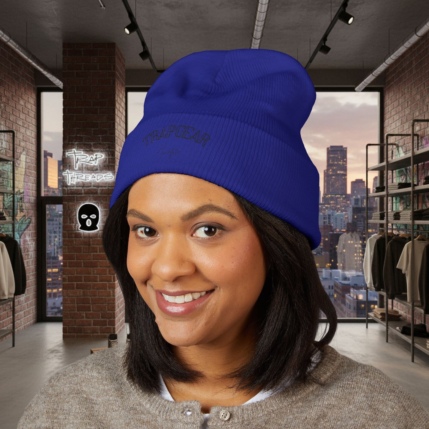 TRAPGEAR Embroidered Cuffed Beanie — Streetwear Knit Hat