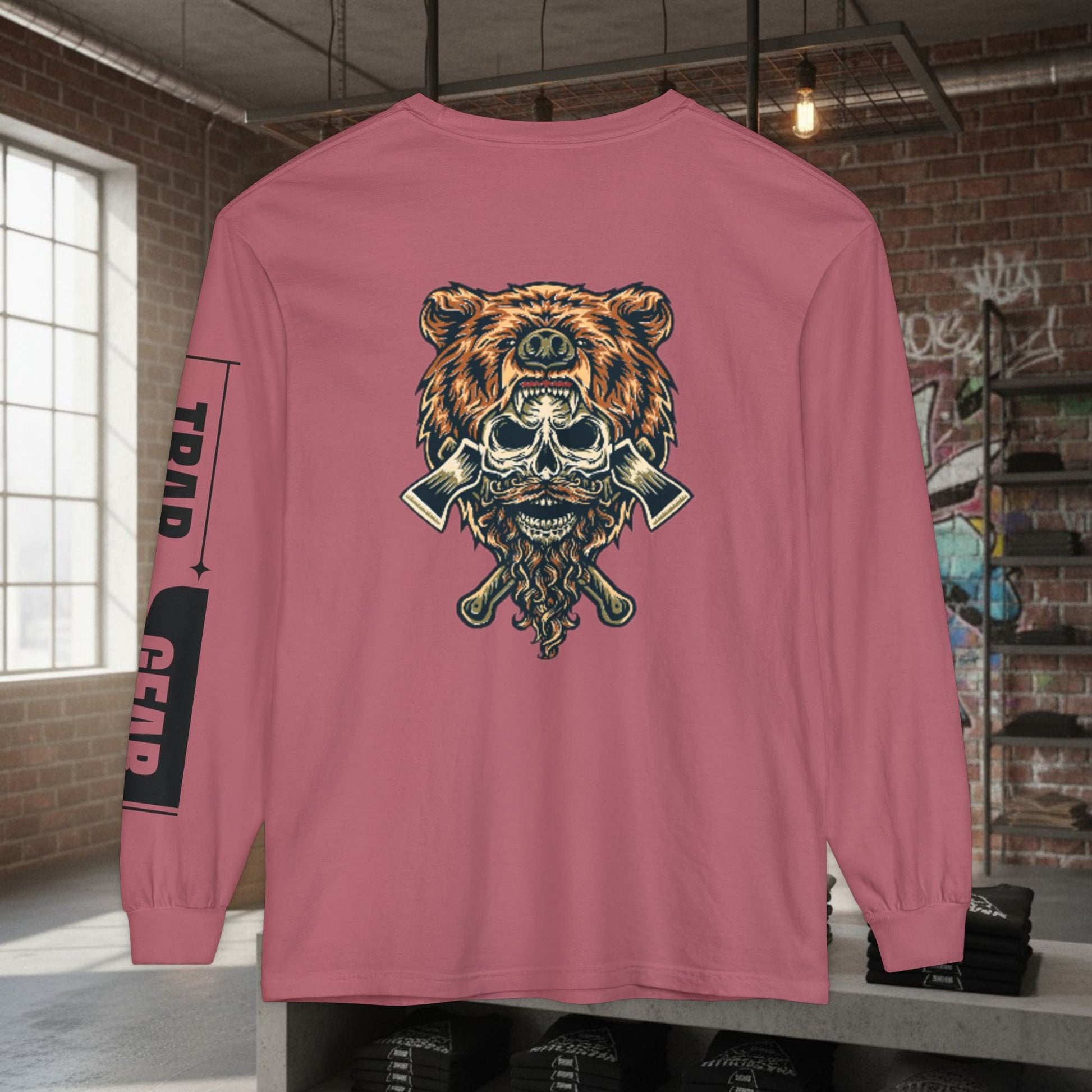 Long Sleeve T-Shirt - Born to Build Bear Mentality Back Graphic by Printify