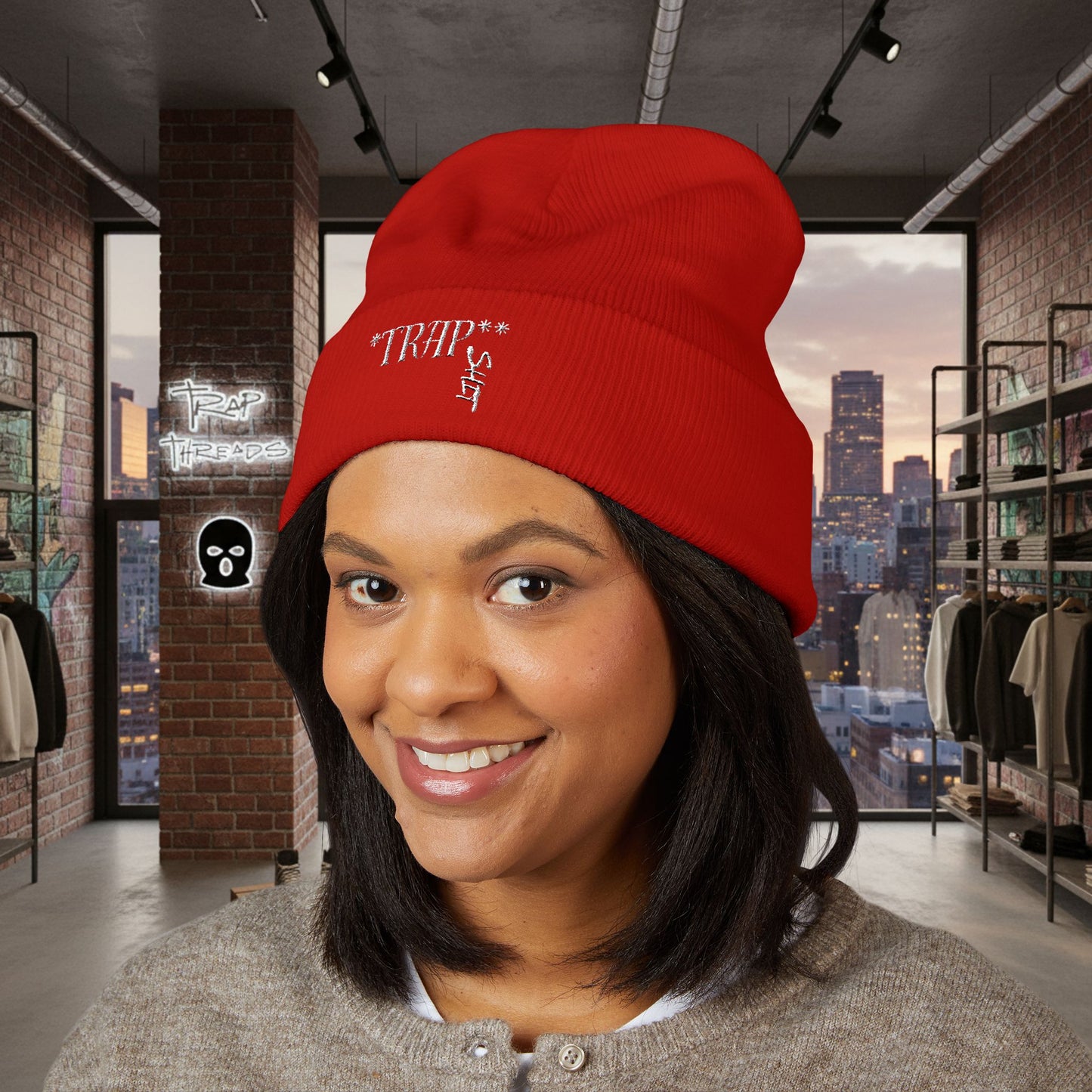 TRAPGEAR Embroidered Cuffed Beanie — Streetwear Knit Hat