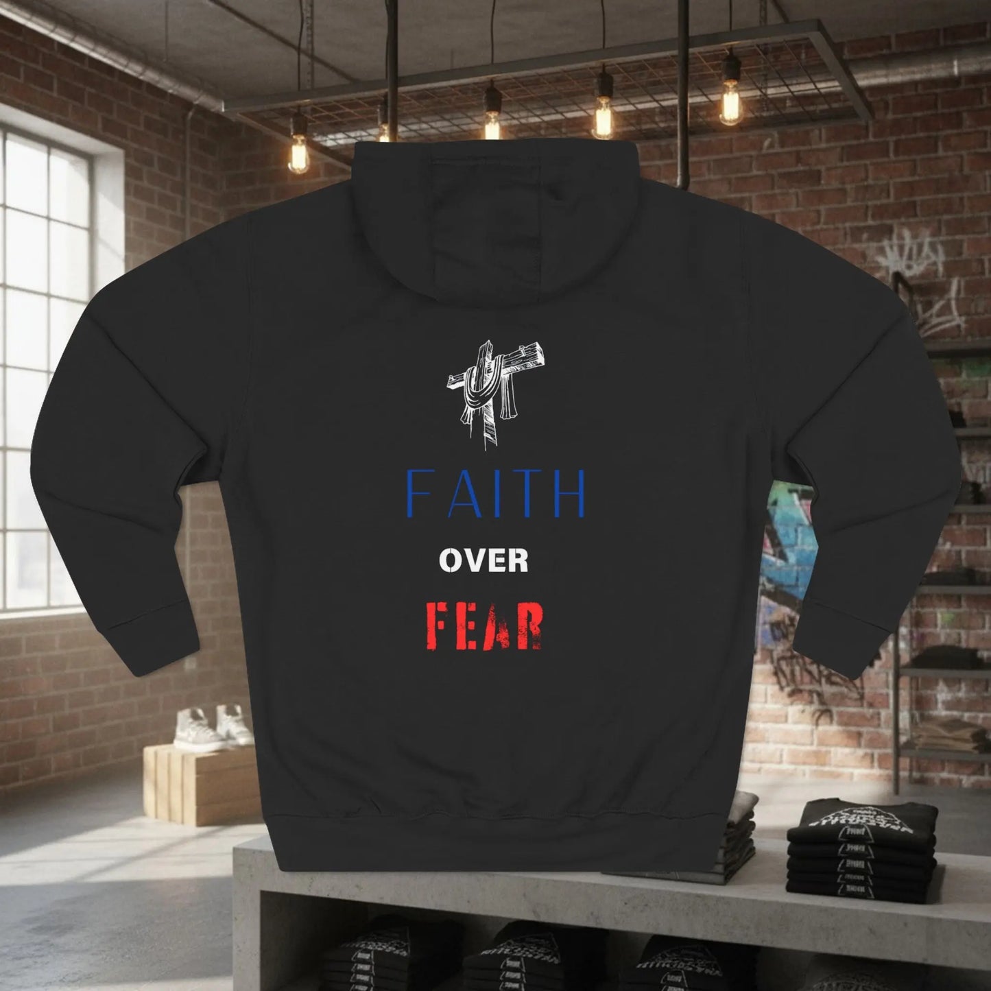Fleece Hoodie - Faith Over Fear Inspirational Design Printify