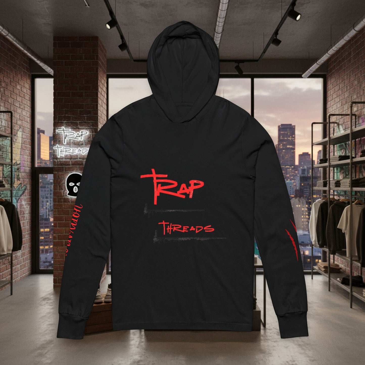 Trap Threads Streetwear Hooded Tee - Graphic Long-Sleeve Hooded Tee by Printify