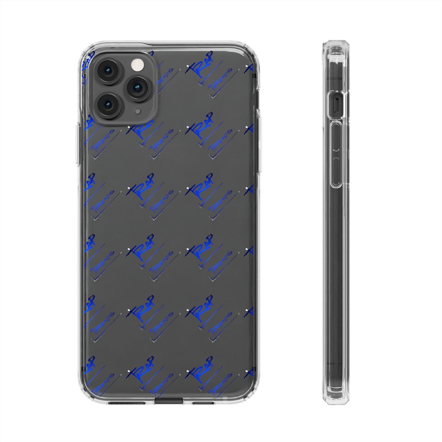 Clear Impact-Resistant Phone Case — Blue Geometric Shield Pattern