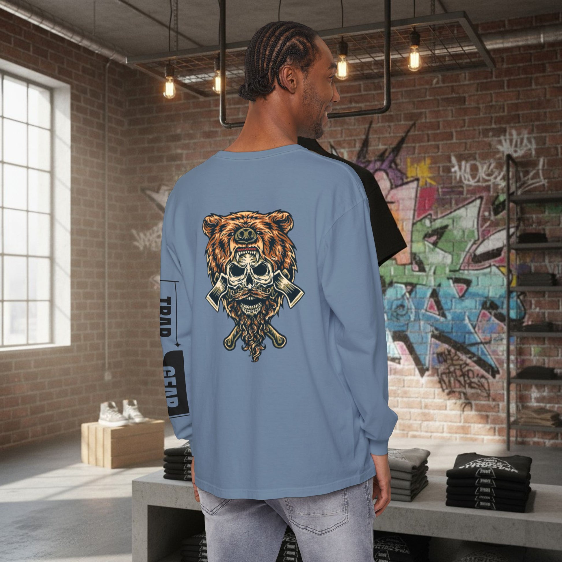 Long Sleeve T-Shirt - Born to Build Bear Mentality Back Graphic by Printify