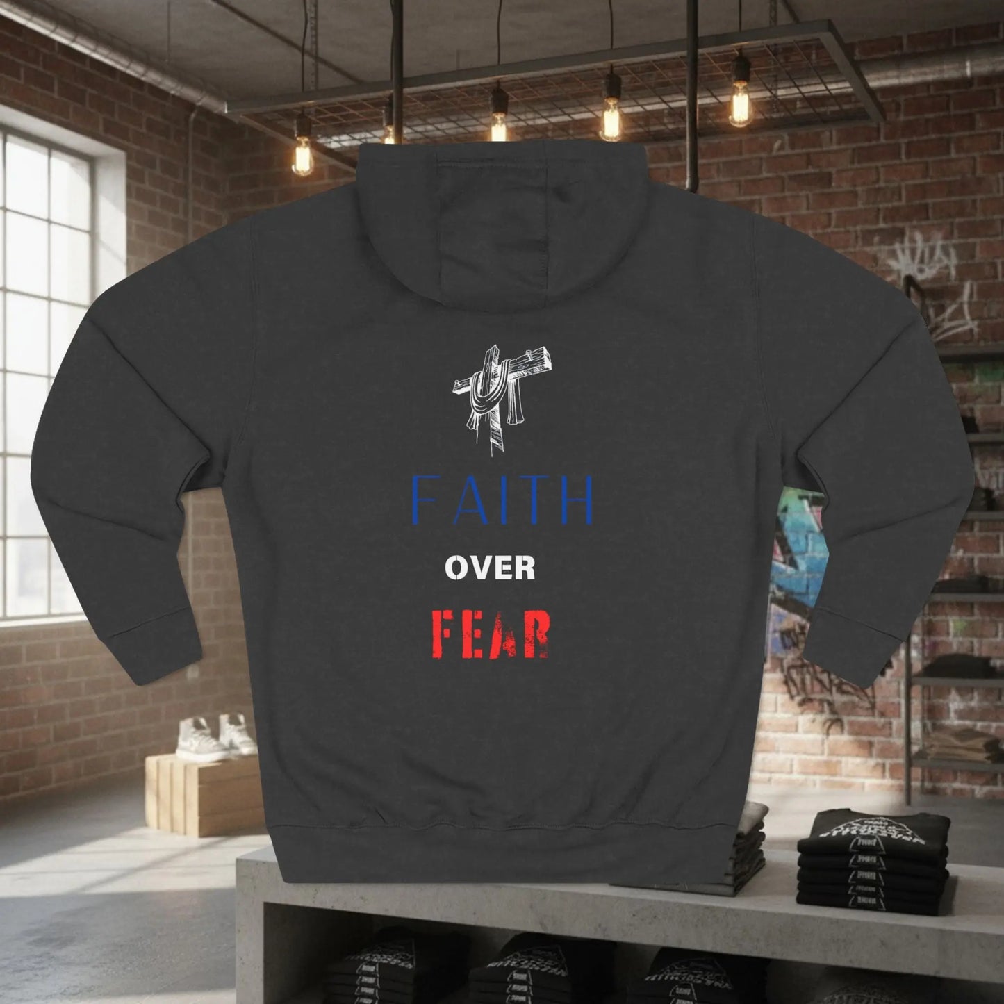 Fleece Hoodie - Faith Over Fear Inspirational Design Printify