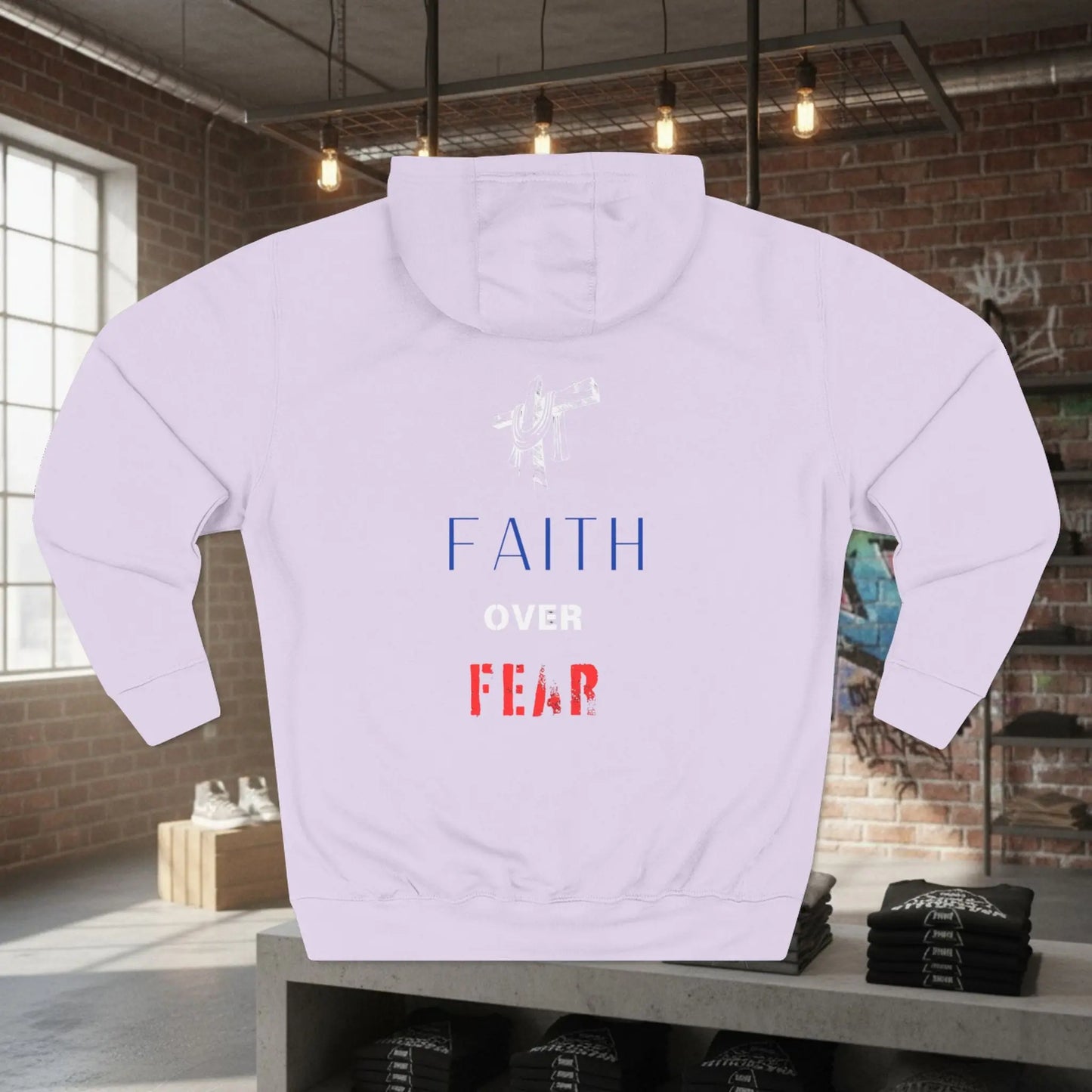 Fleece Hoodie - Faith Over Fear Inspirational Design Printify