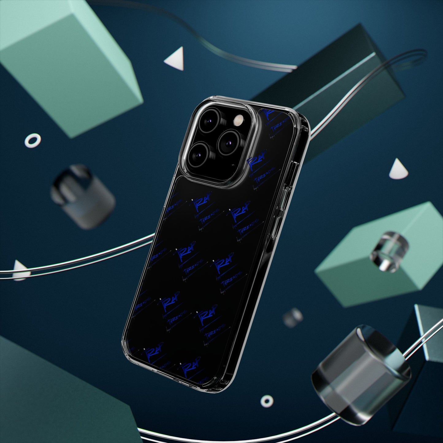 Clear Impact-Resistant Phone Case — Blue Geometric Shield Pattern